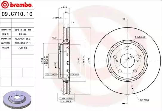 Do koszyka 09C71011 Brembo Tarcza hamulcowa przednia