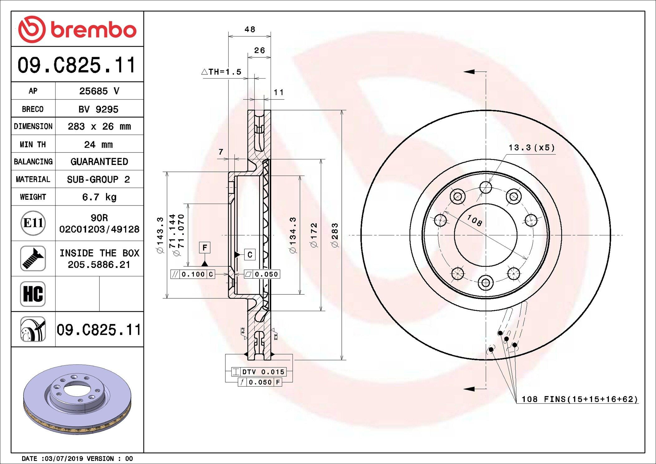 Tarcza hamulcowa przednia 09C82511 Brembo