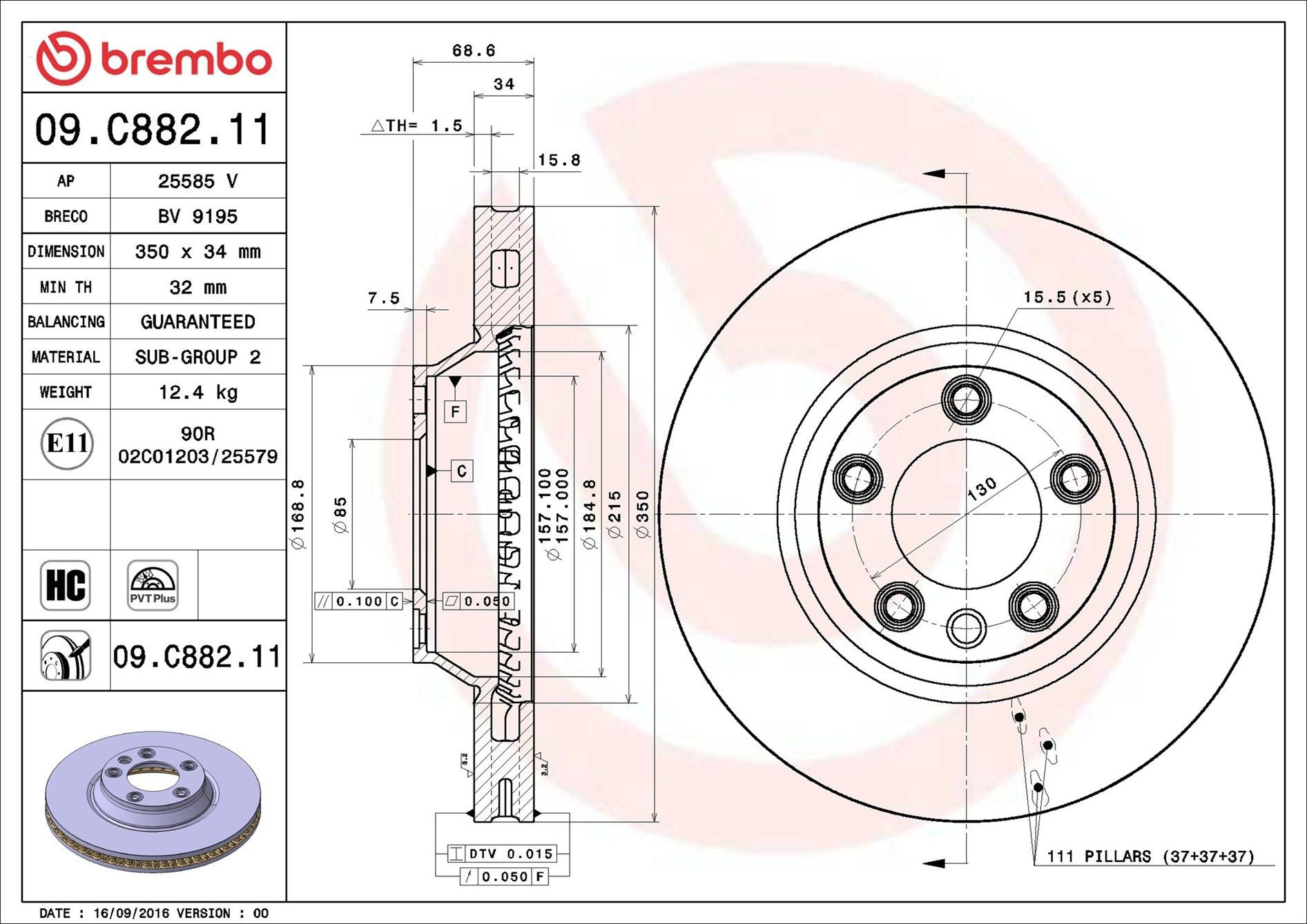 Tarcza hamulcowa przednia Brembo 09C88211
