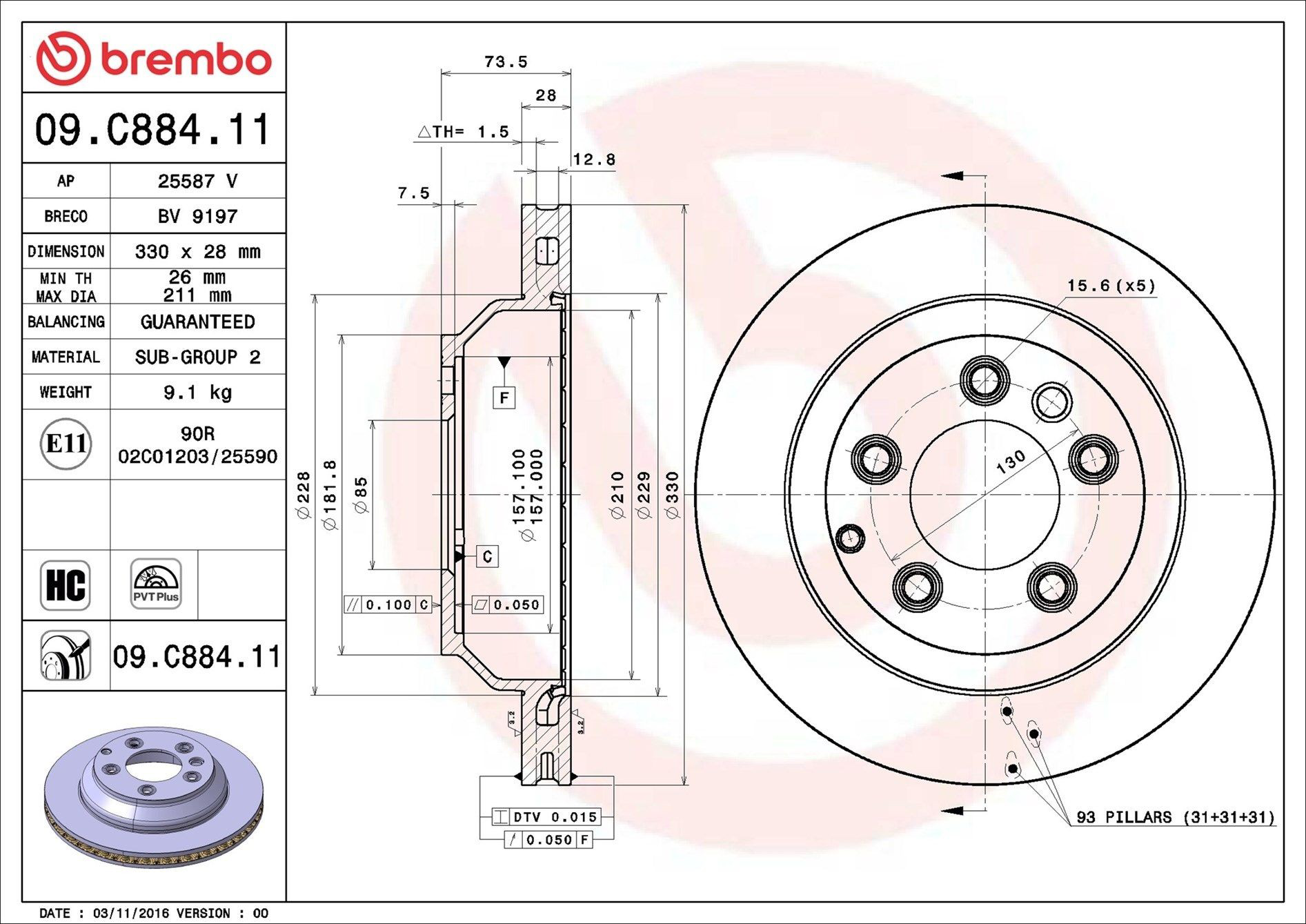 Do koszyka 09C88411 Brembo Tarcza hamulcowa tylna
