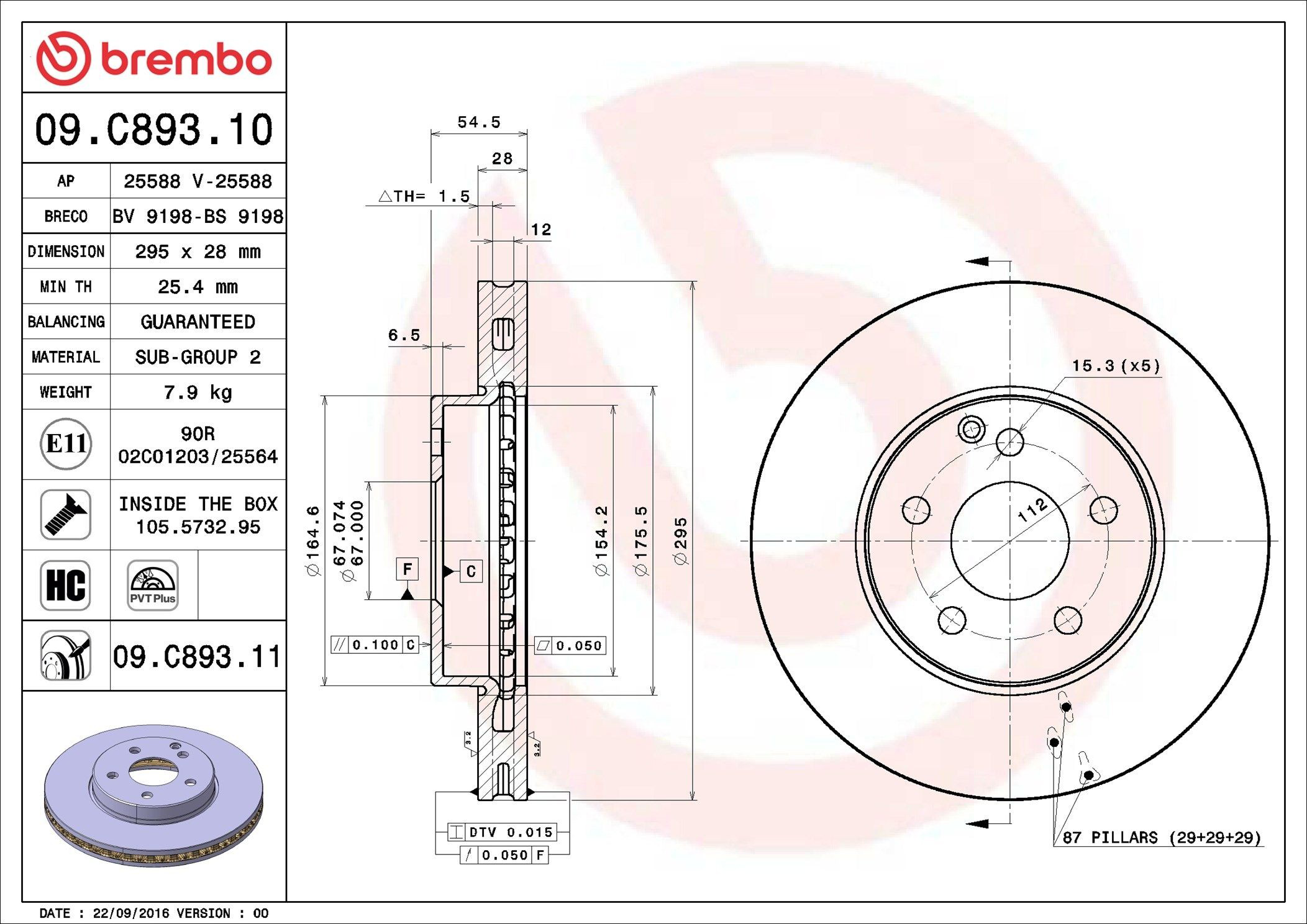 09C89311 Brembo Tarcza hamulcowa przednia