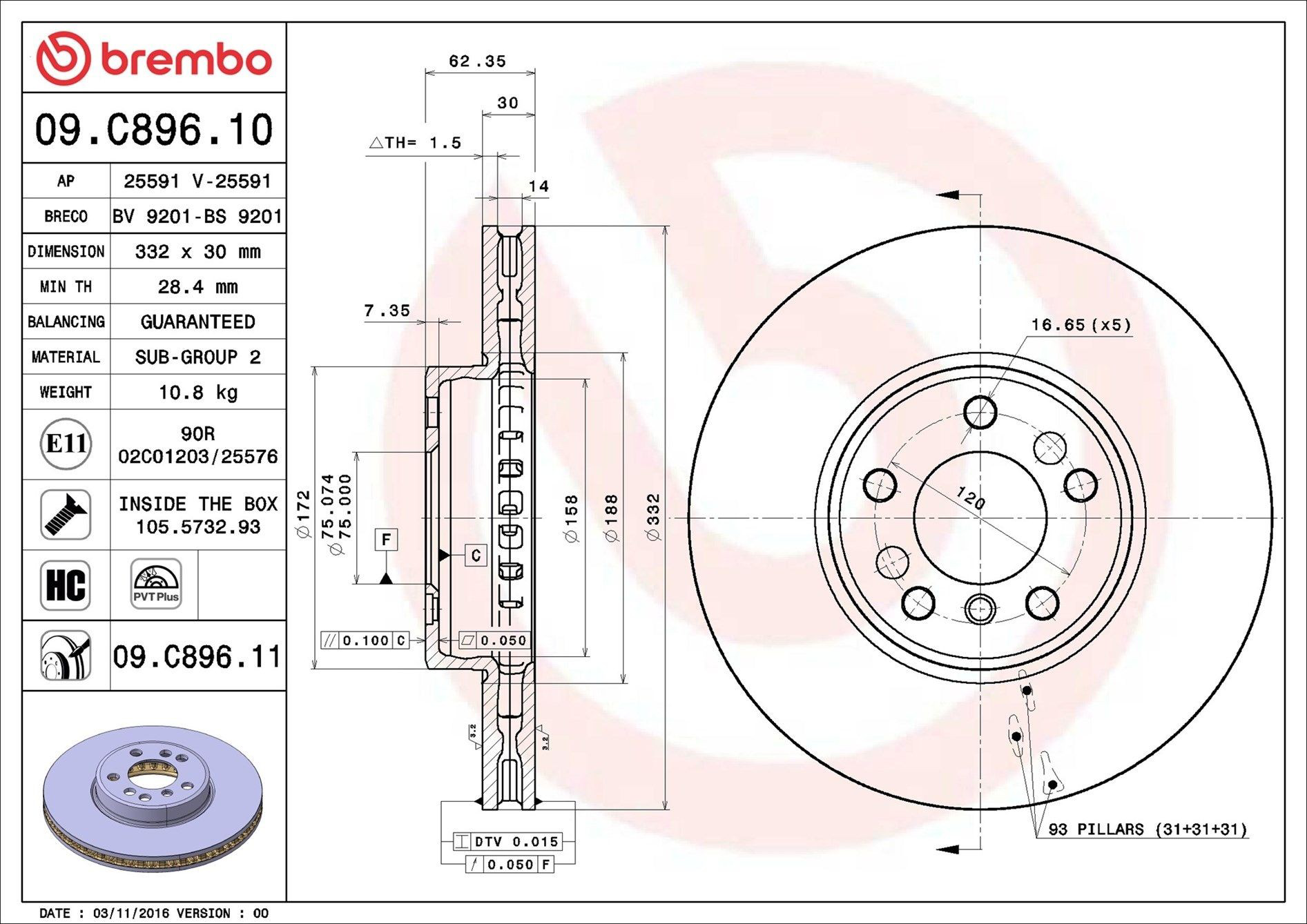09C89611 Brembo Tarcza hamulcowa przednia