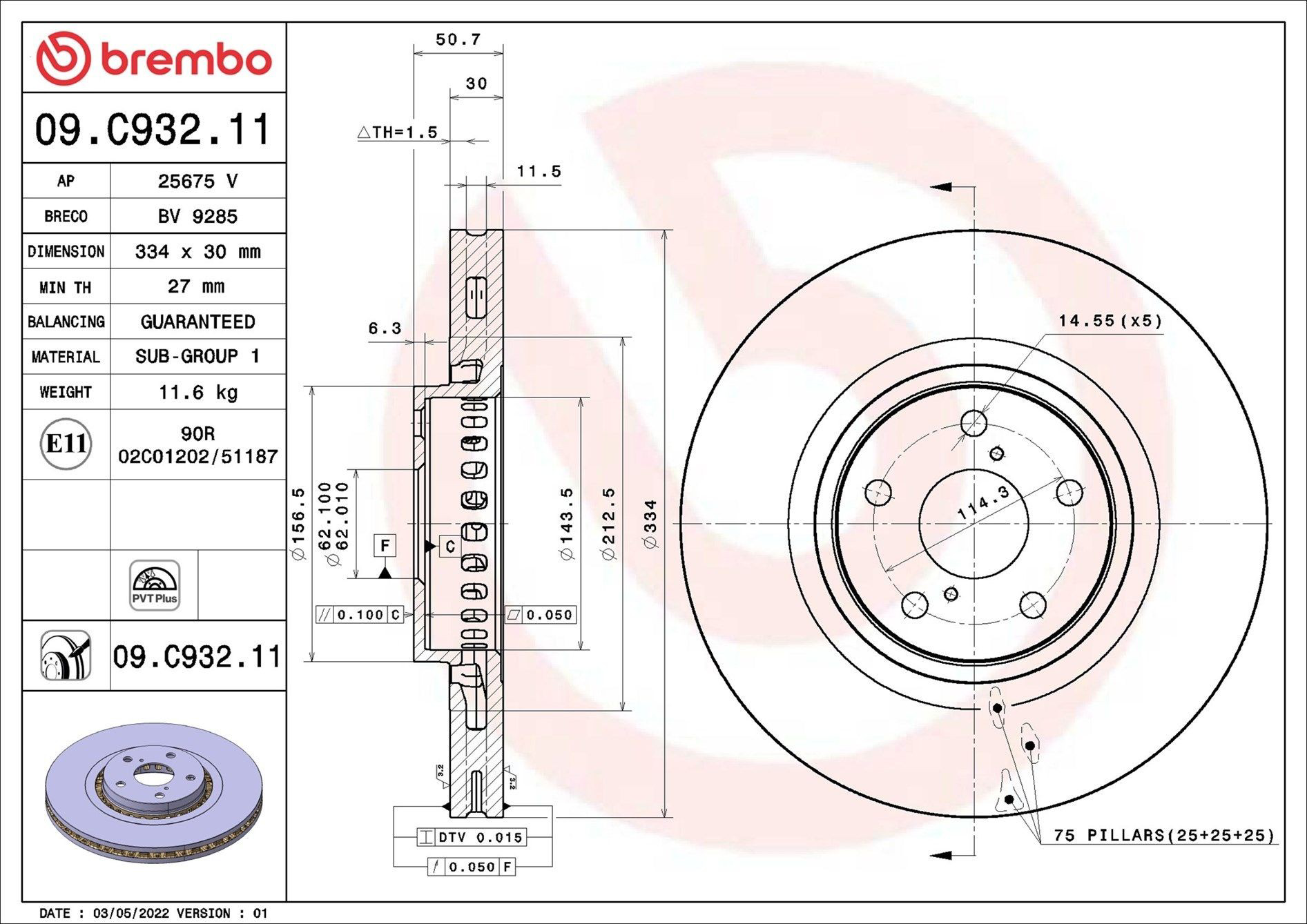 Do koszyka 09C93211 Brembo Tarcza hamulcowa przednia