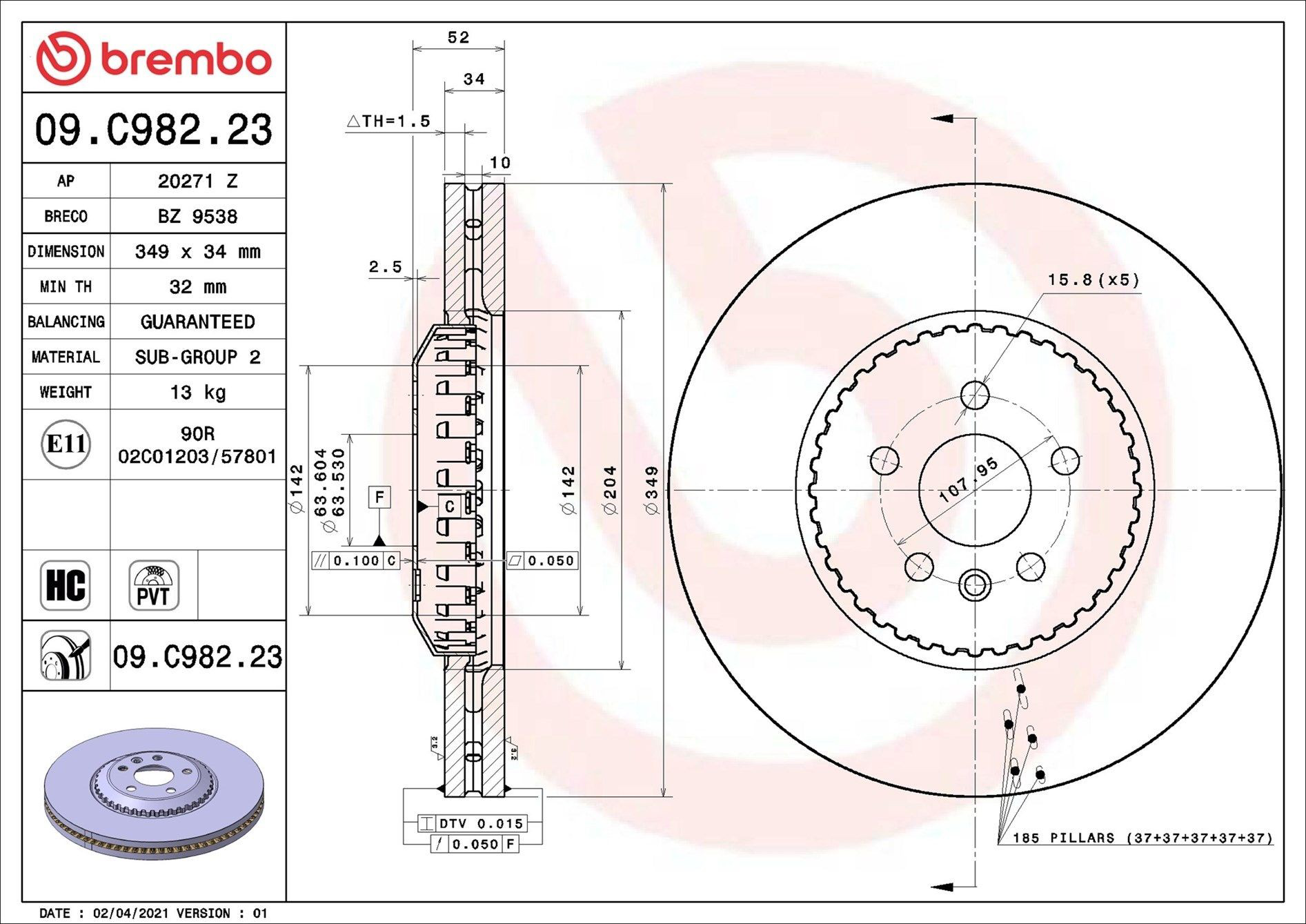Tarcza hamulcowa przednia Brembo 09C98223 cena, od 114,18 USD