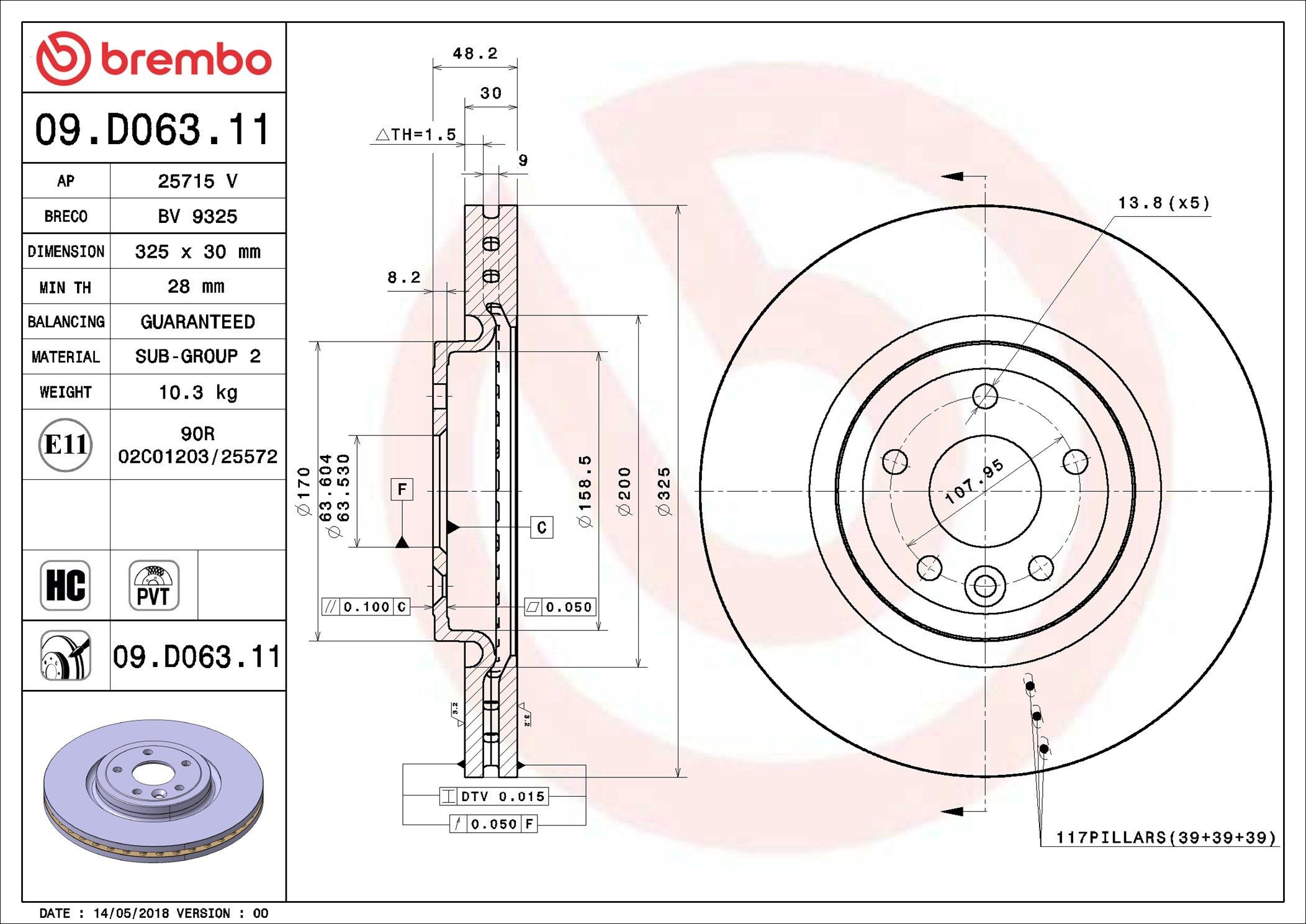 Do koszyka 09D06311 Brembo Tarcza hamulcowa przednia