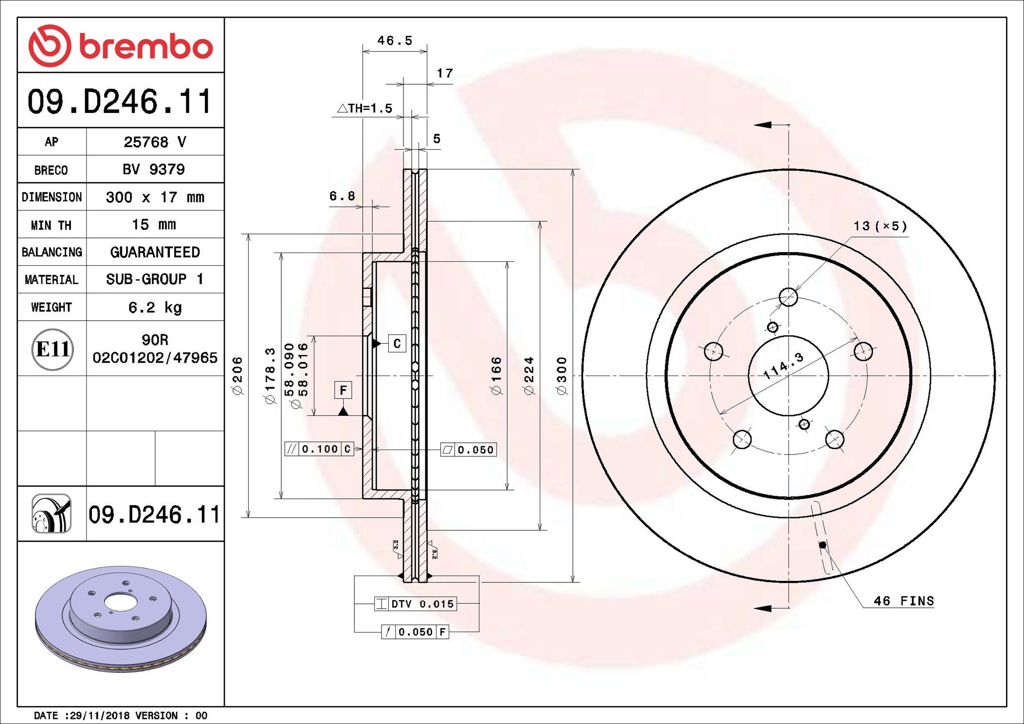 Tarcza hamulcowa tylna Brembo 09D24611 cena, od 76,52 USD