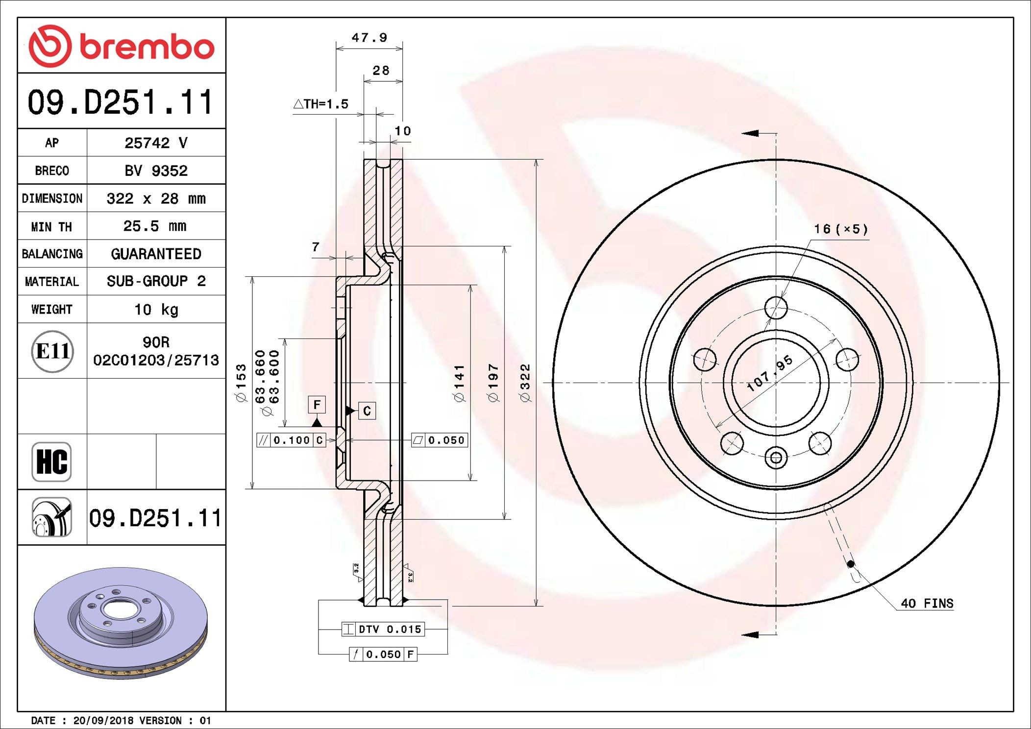 Do koszyka 09D25111 Brembo Tarcza hamulcowa przednia