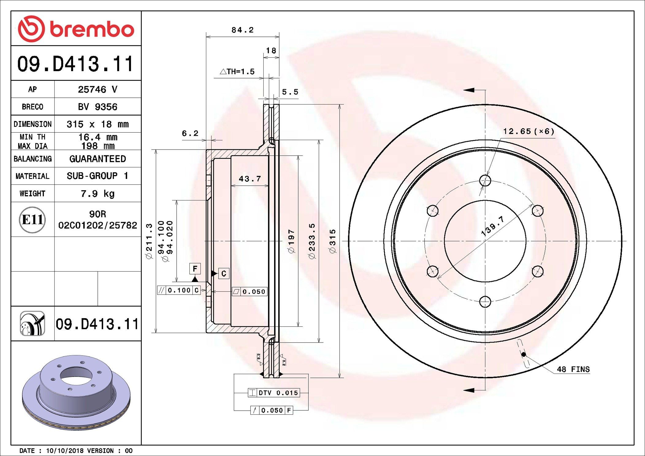 Tarcza hamulcowa tylna Brembo 09D41311 cena, od 63,72 USD