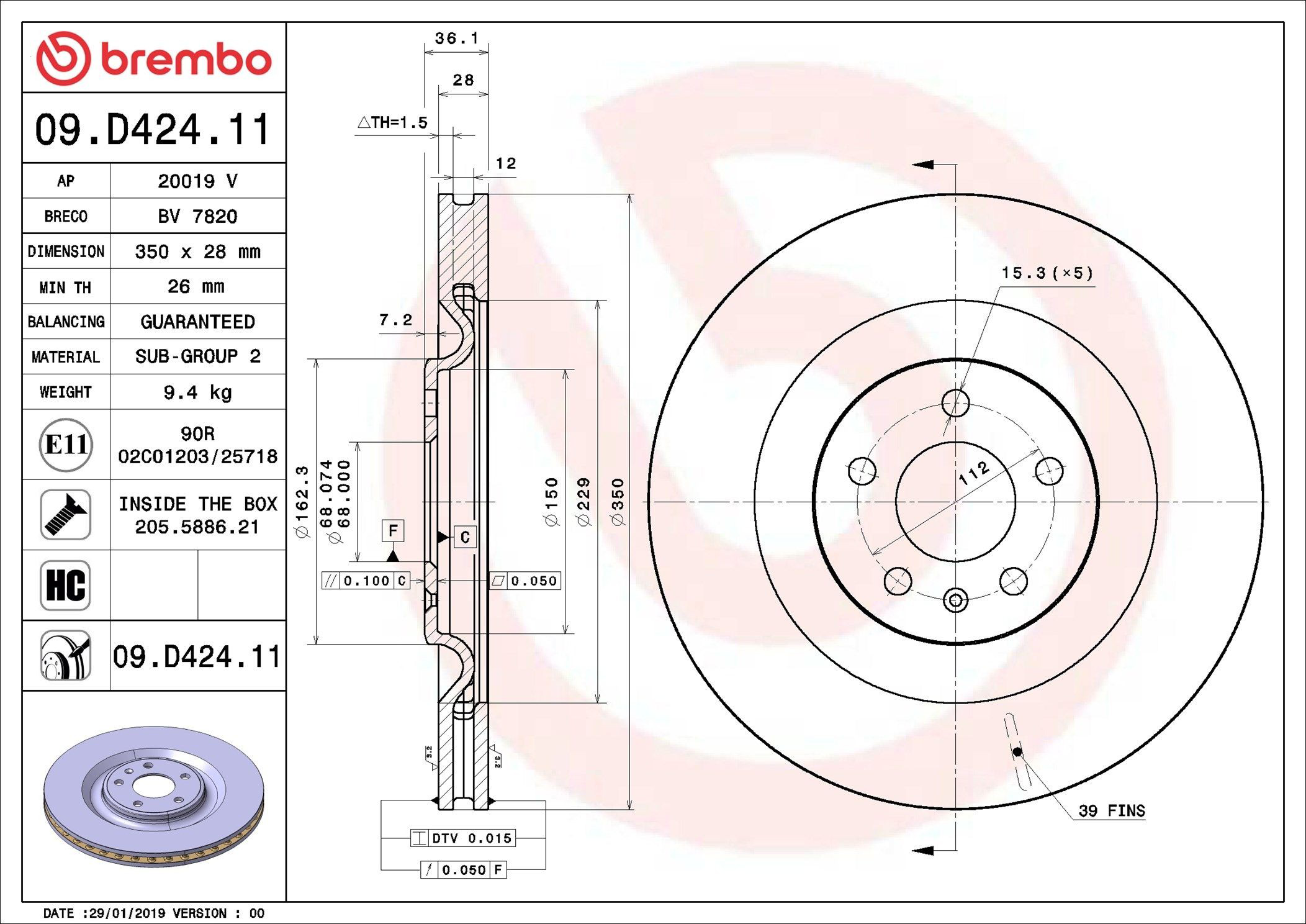 Tarcza hamulcowa tylna Brembo 09D42411 cena, od 100,13 USD