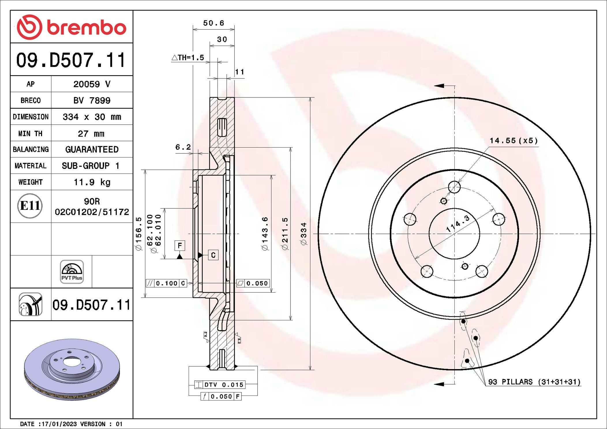 Do koszyka 09D50711 Brembo Tarcza hamulcowa przednia