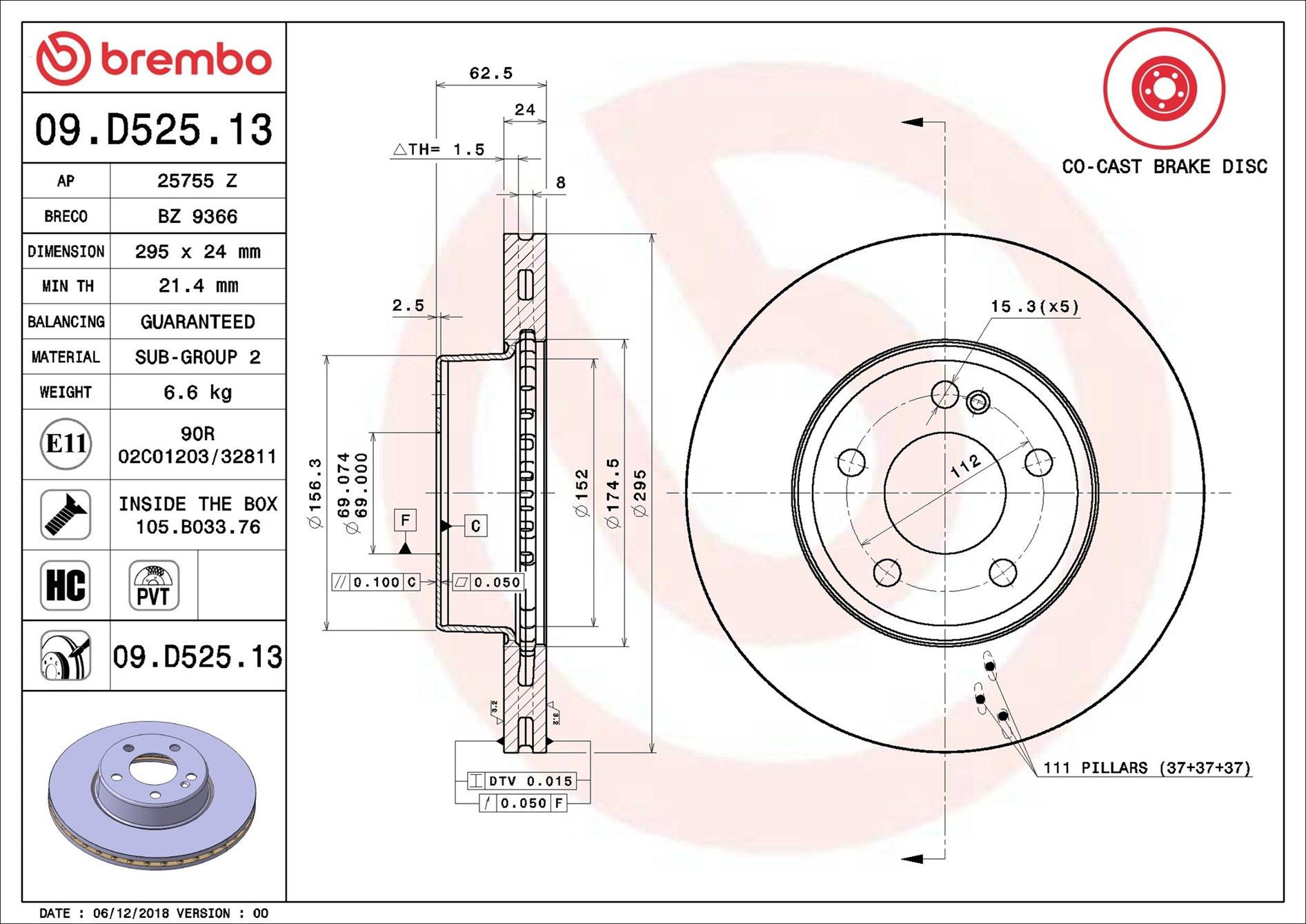 Do koszyka 09D52513 Brembo Tarcza hamulcowa przednia