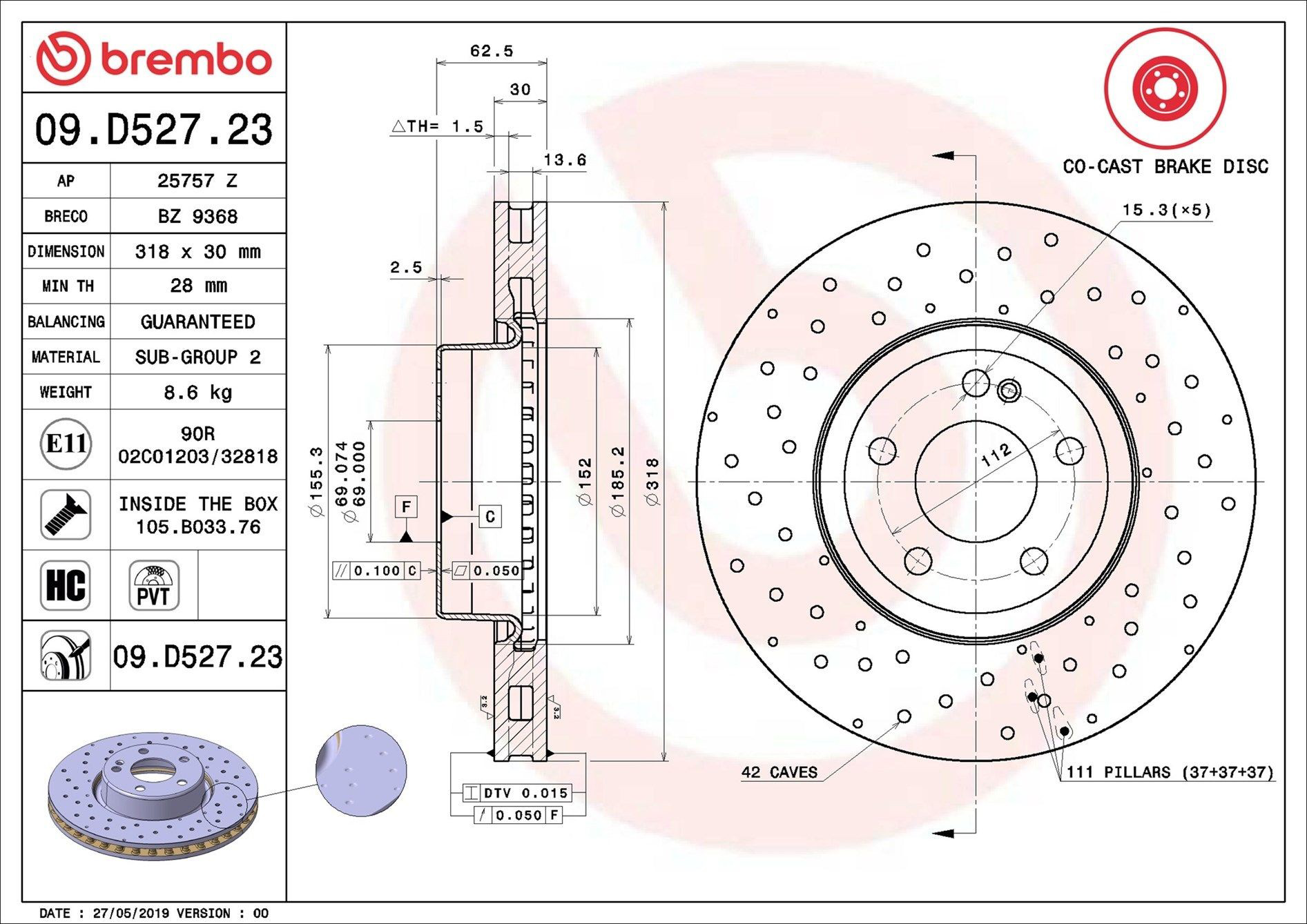 09D52723 Brembo Tarcza hamulcowa przednia