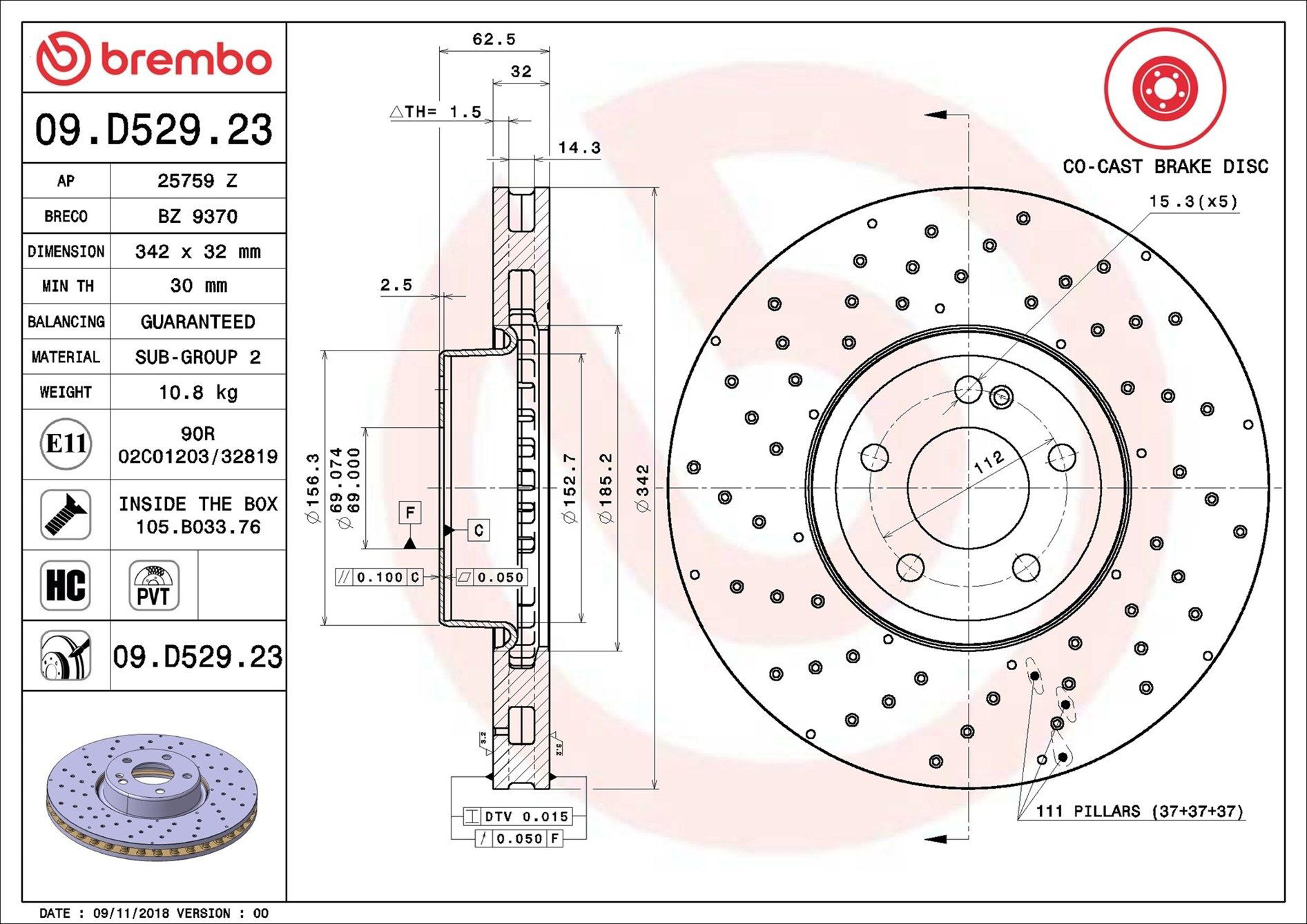 Do koszyka 09D52923 Brembo Tarcza hamulcowa przednia