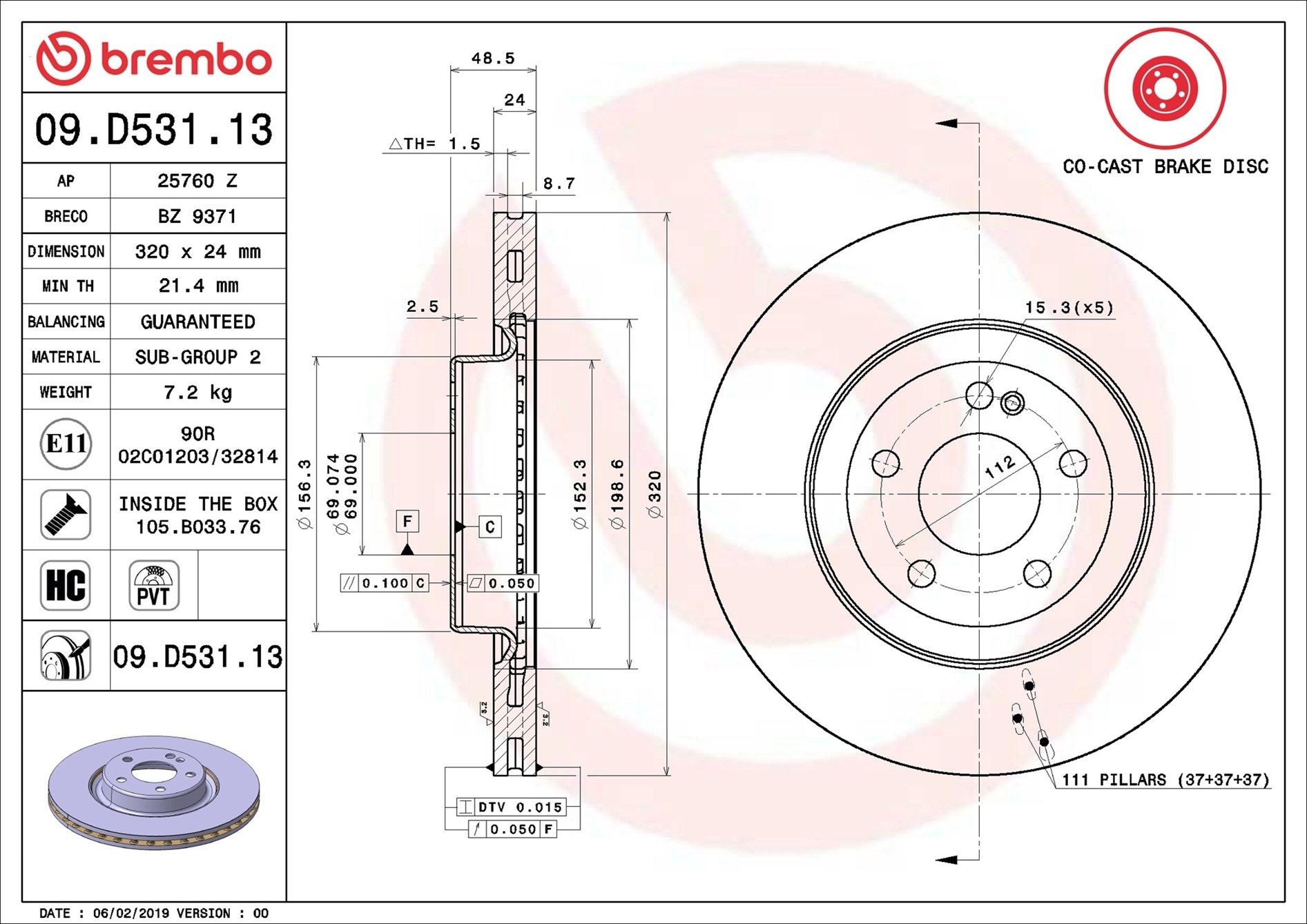 Do koszyka 09D53113 Brembo Tarcza hamulcowa tylna