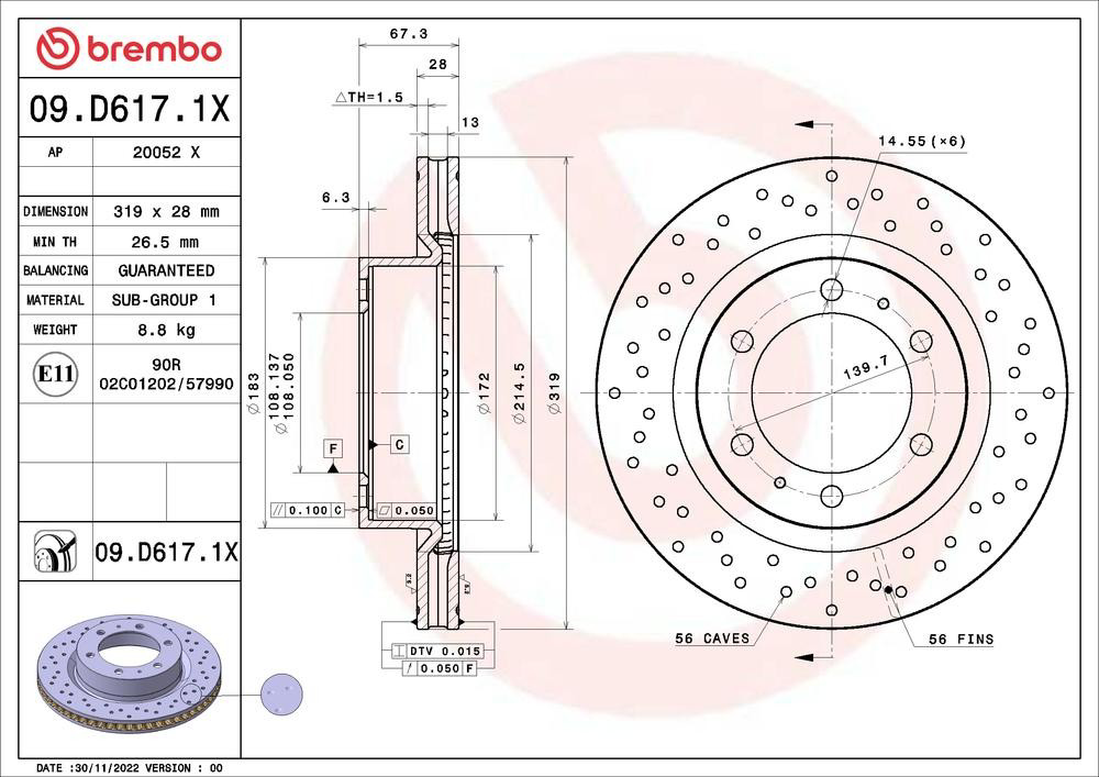 Tarcza hamulcowa przednia 09D6171X Brembo