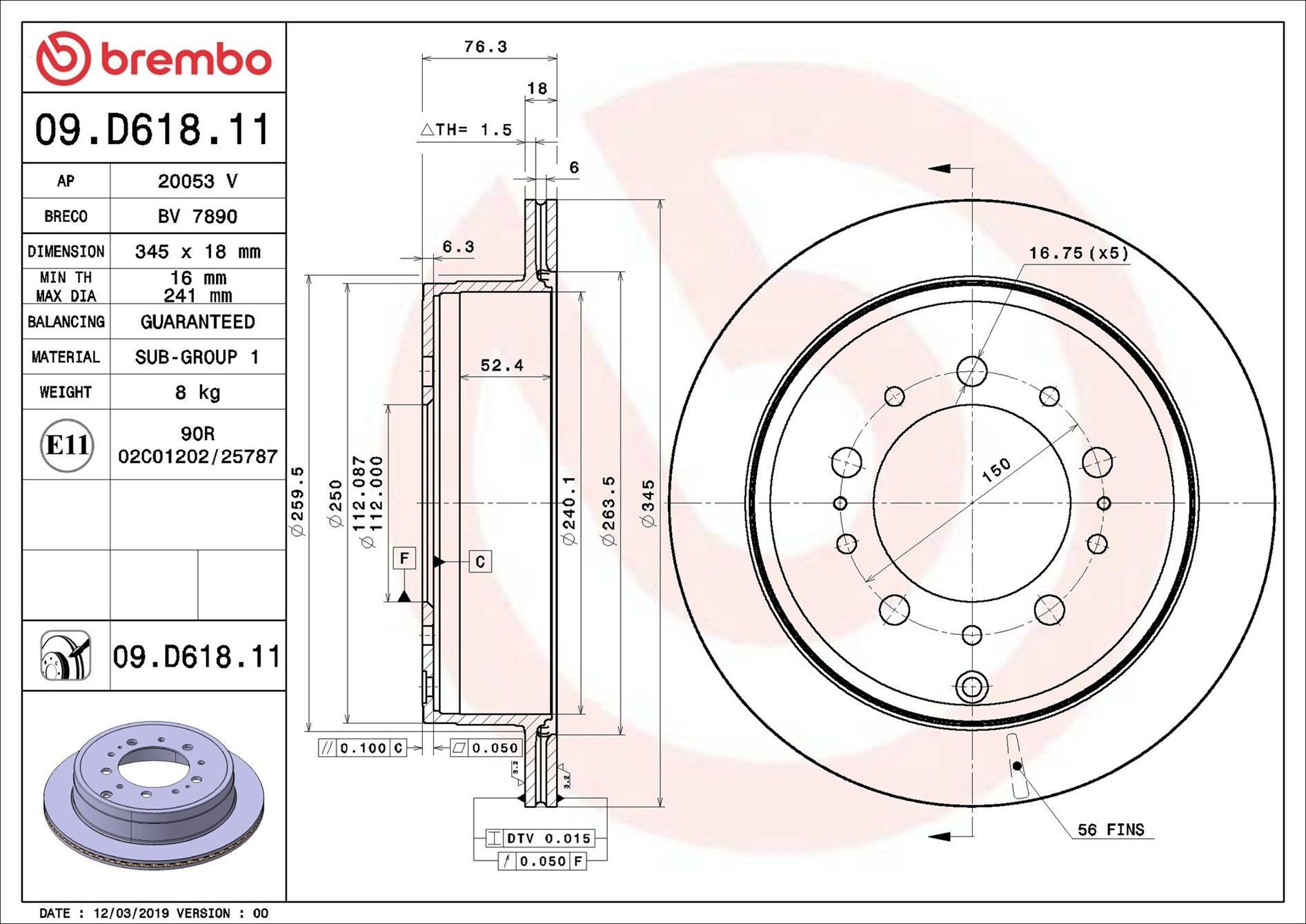 Tarcza hamulcowa tylna Brembo 09D61811 cena, od 70,97 USD