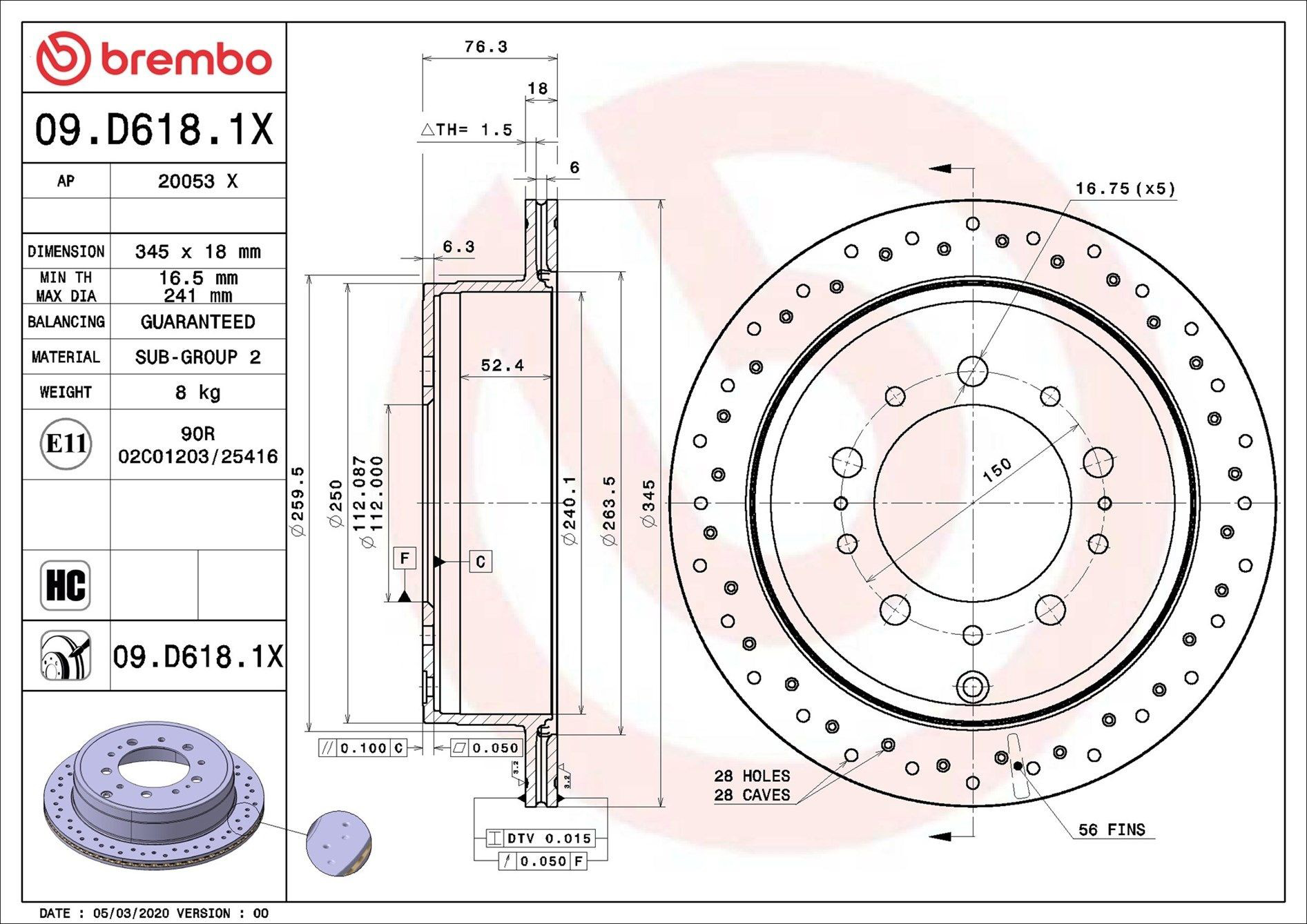 Tarcza hamulcowa tylna Brembo 09D6181X cena, od 70,97 USD