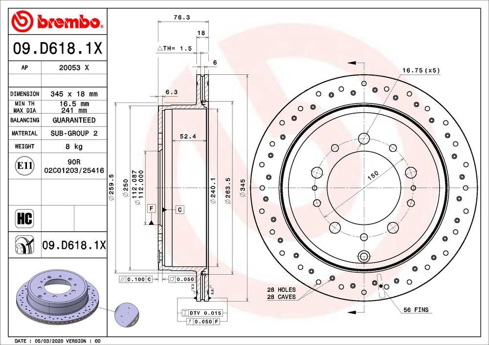 Tarcza hamulcowa tylna 09D6181X Brembo