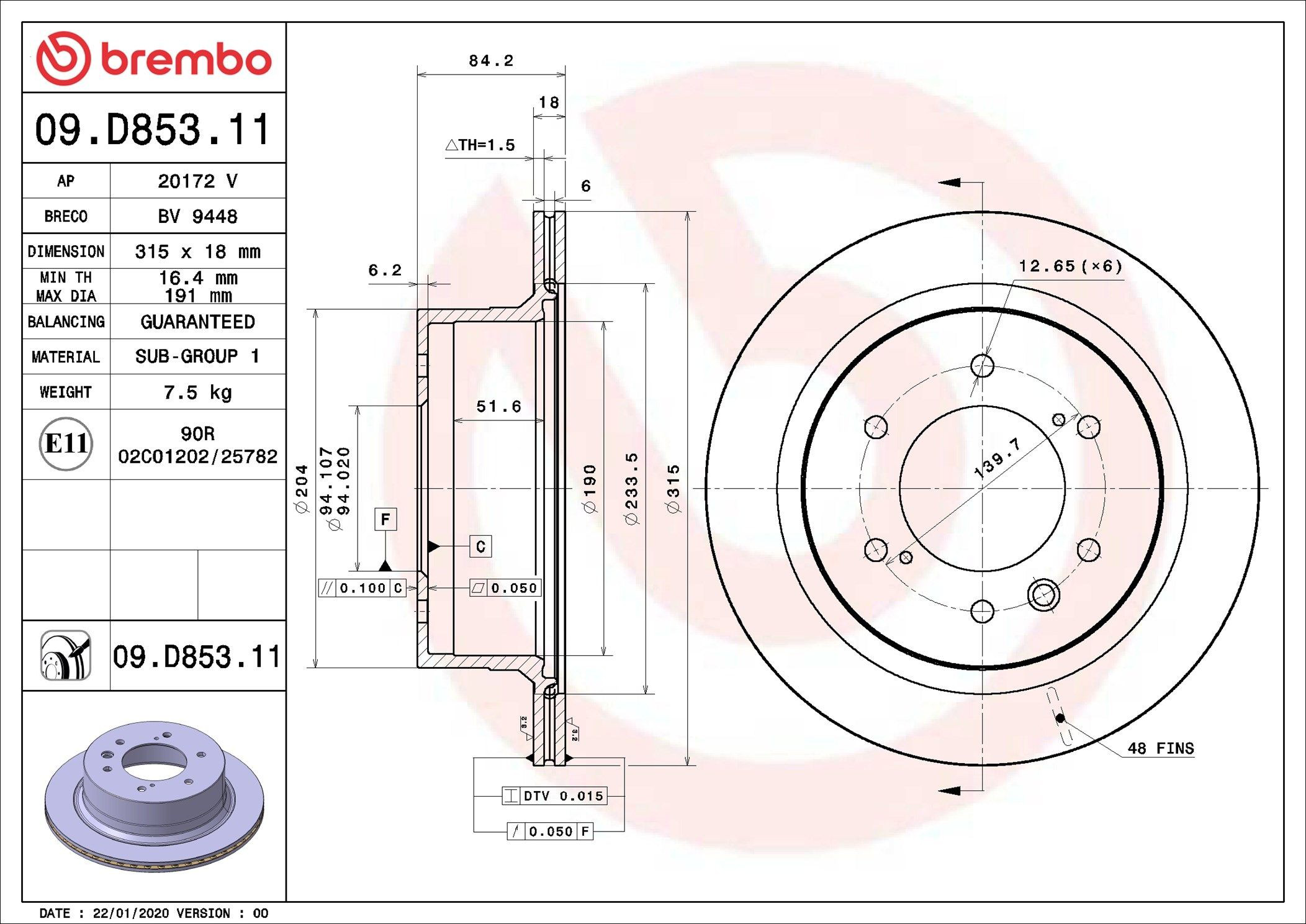 Tarcza hamulcowa tylna Brembo 09D85311 cena, od 81,78 USD