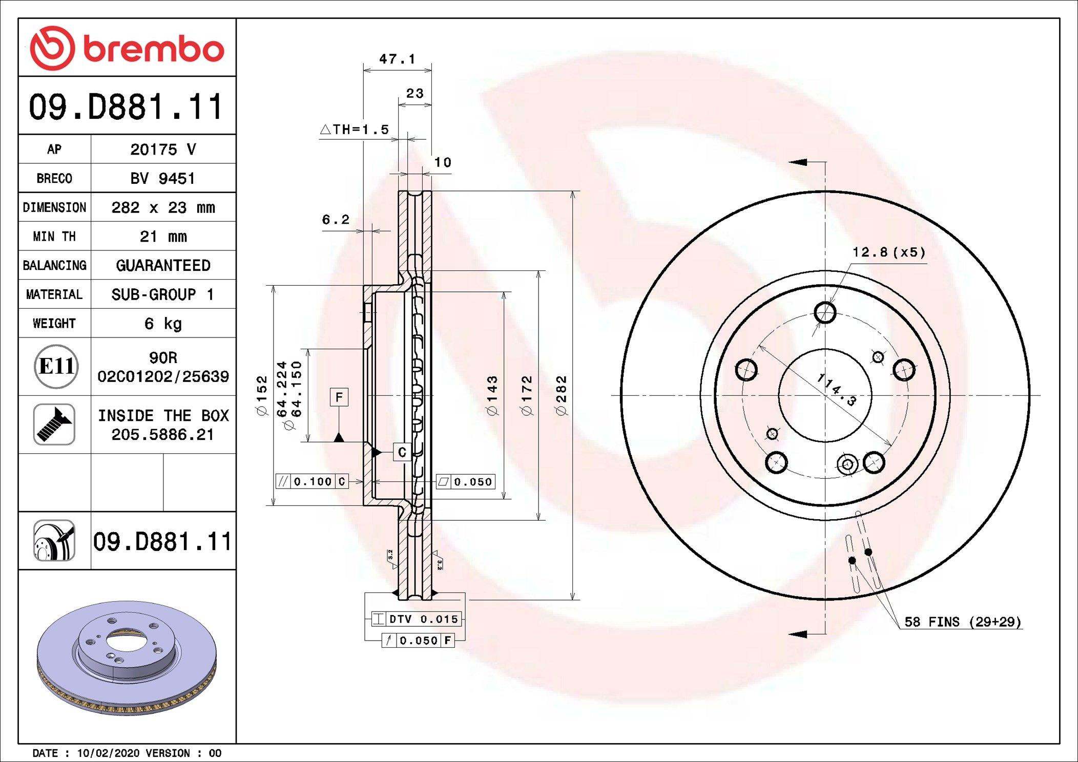 Tarcza hamulcowa przednia Brembo 09D88111 cena, od 57,97 USD