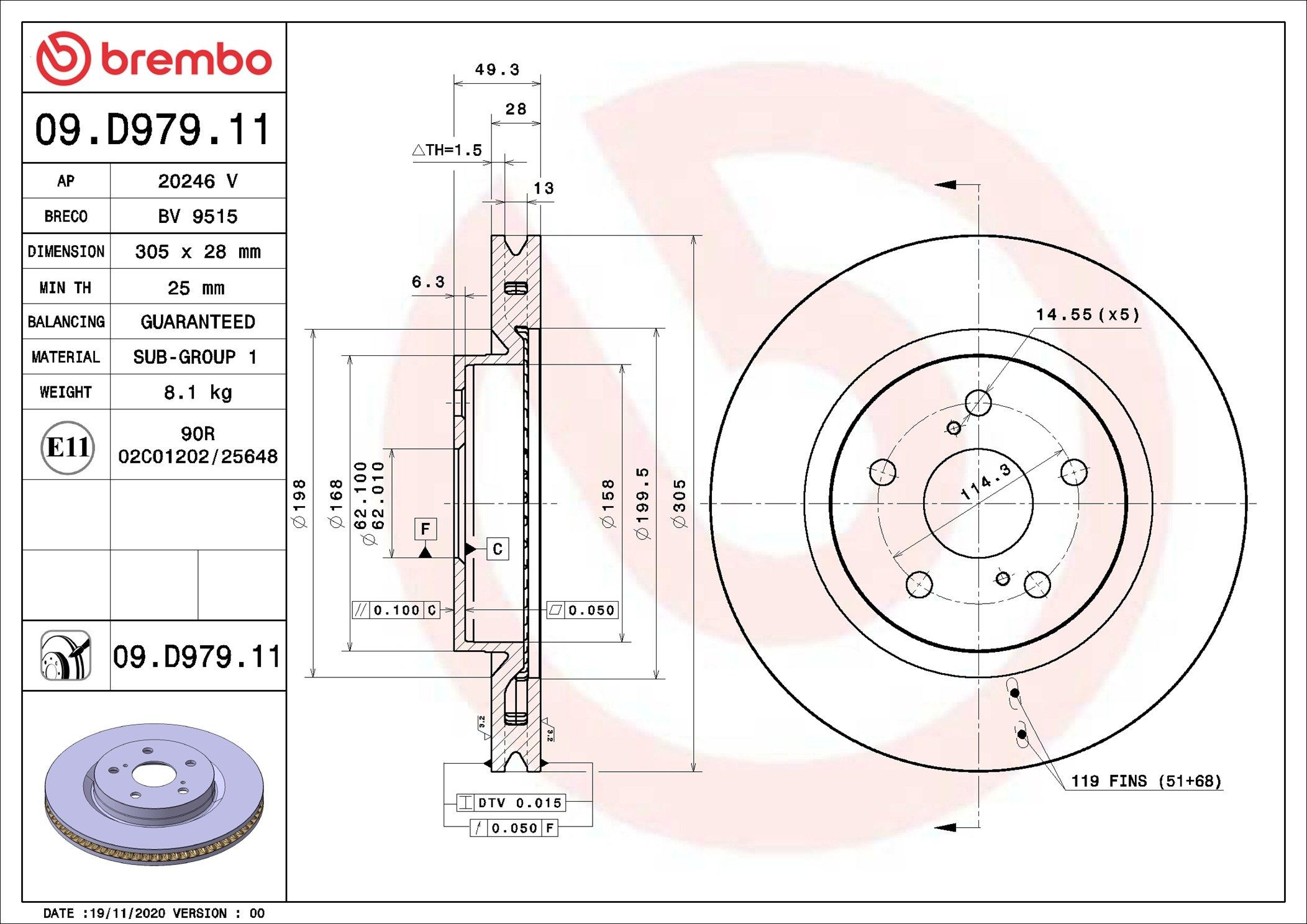 09D97911 Brembo Tarcza hamulcowa przednia