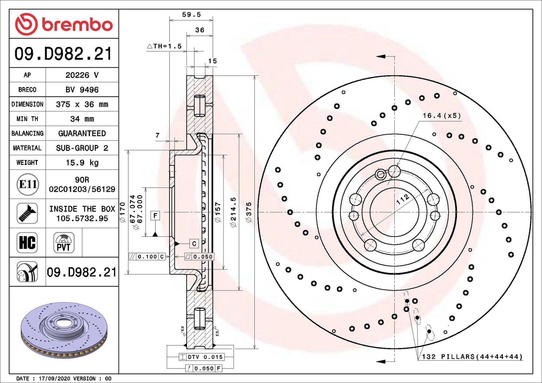 Do koszyka 09D98221 Brembo Tarcza hamulcowa przednia