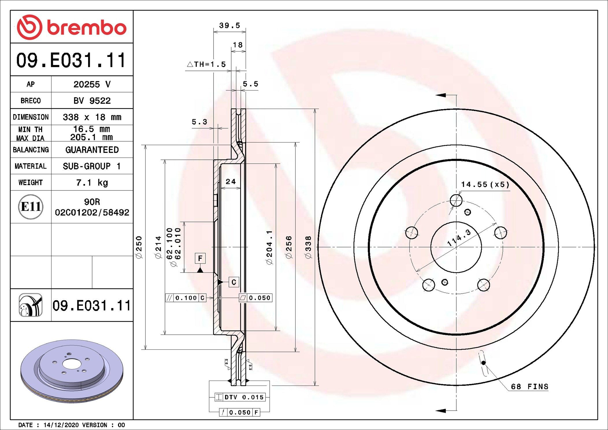 Tarcza hamulcowa tylna Brembo 09E03111 cena, od 74,13 USD