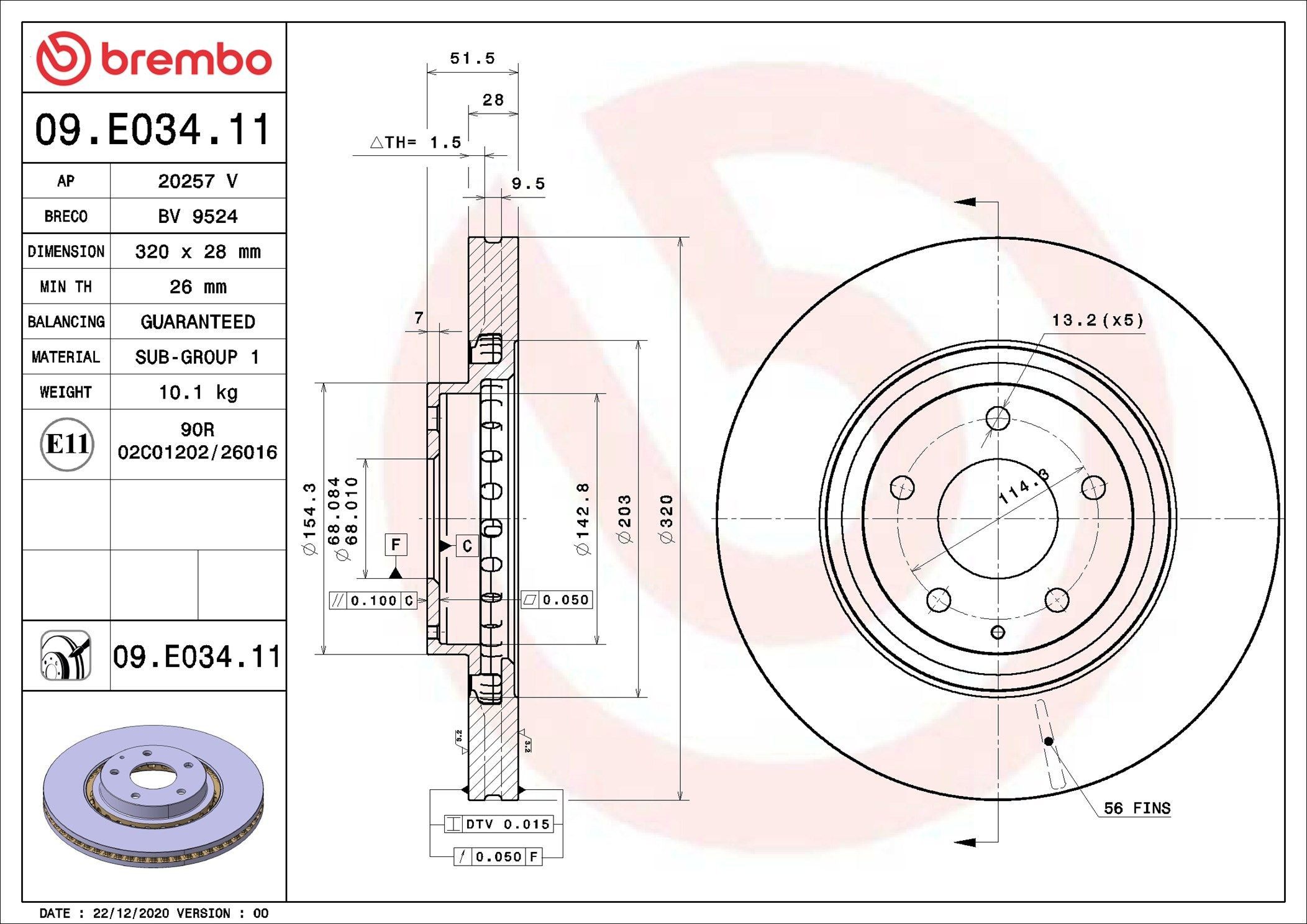 Do koszyka 09E03411 Brembo Tarcza hamulcowa przednia