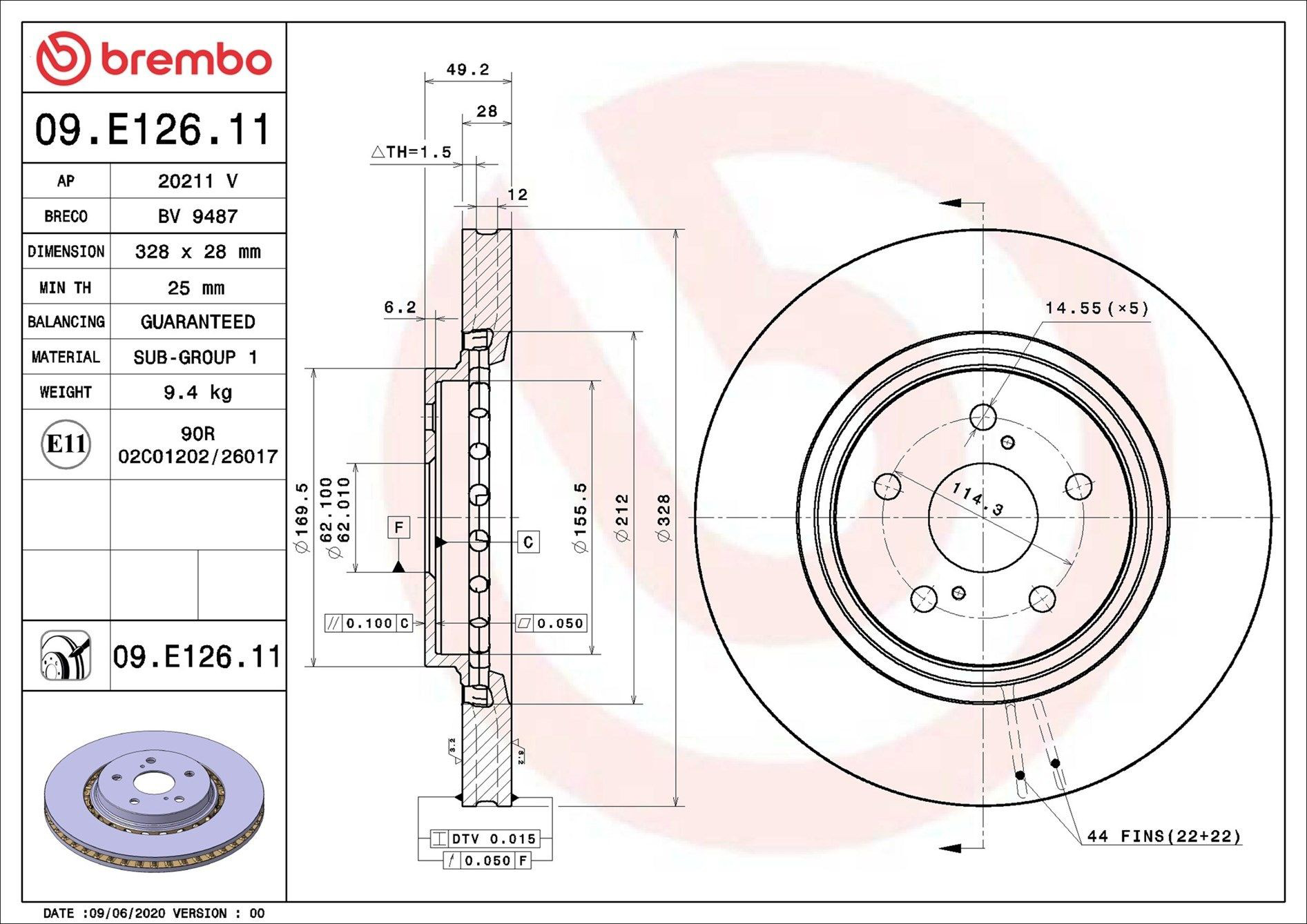 Tarcza hamulcowa przednia 09E12611 Brembo