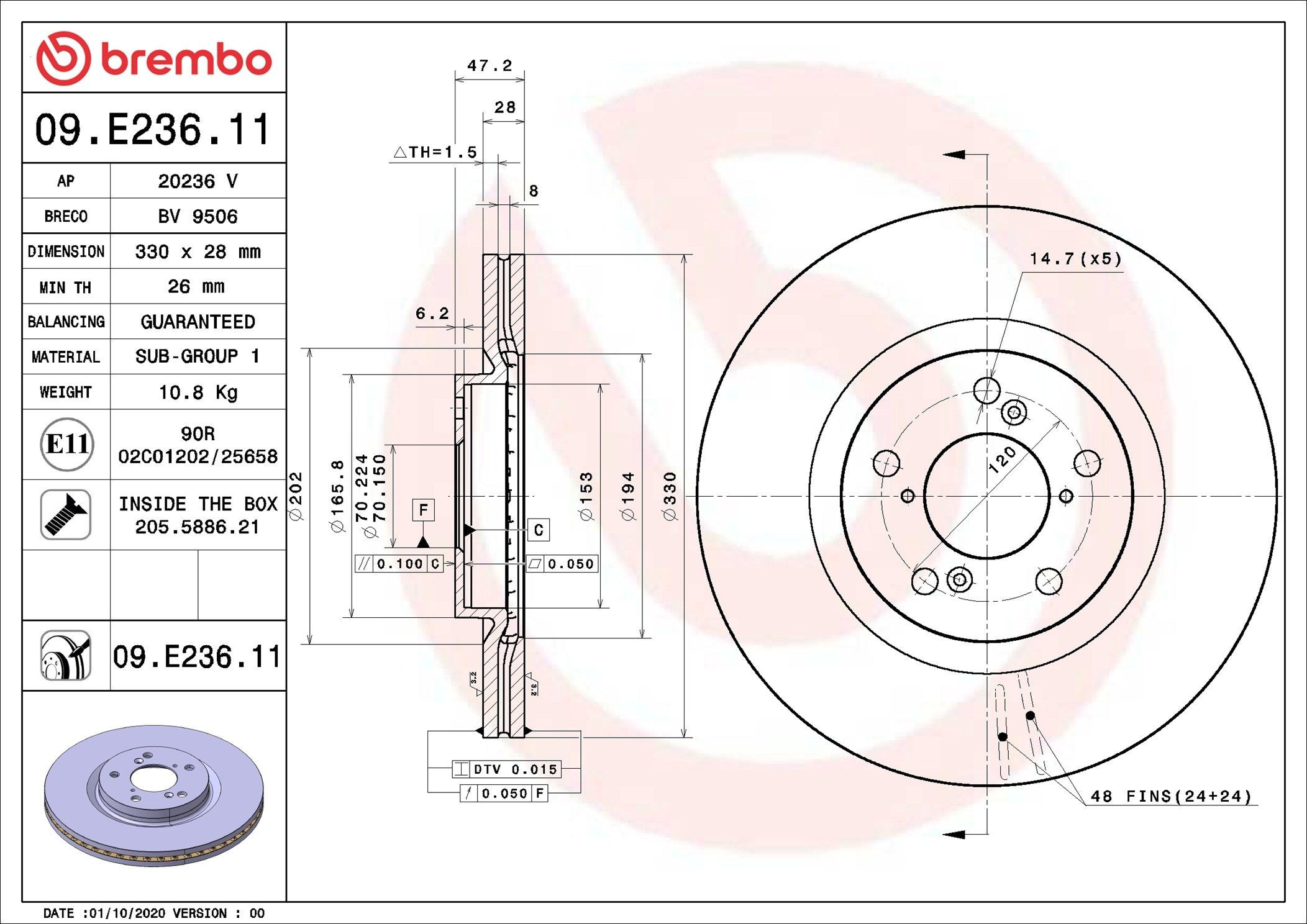 Do koszyka 09E23611 Brembo Tarcza hamulcowa przednia