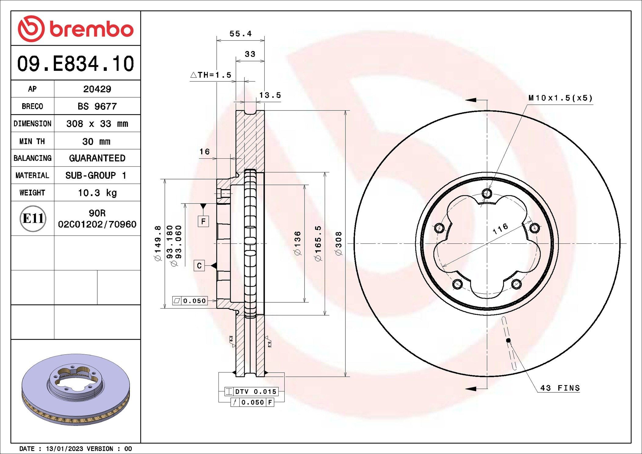 09E83410 Brembo Tarcza hamulcowa przednia