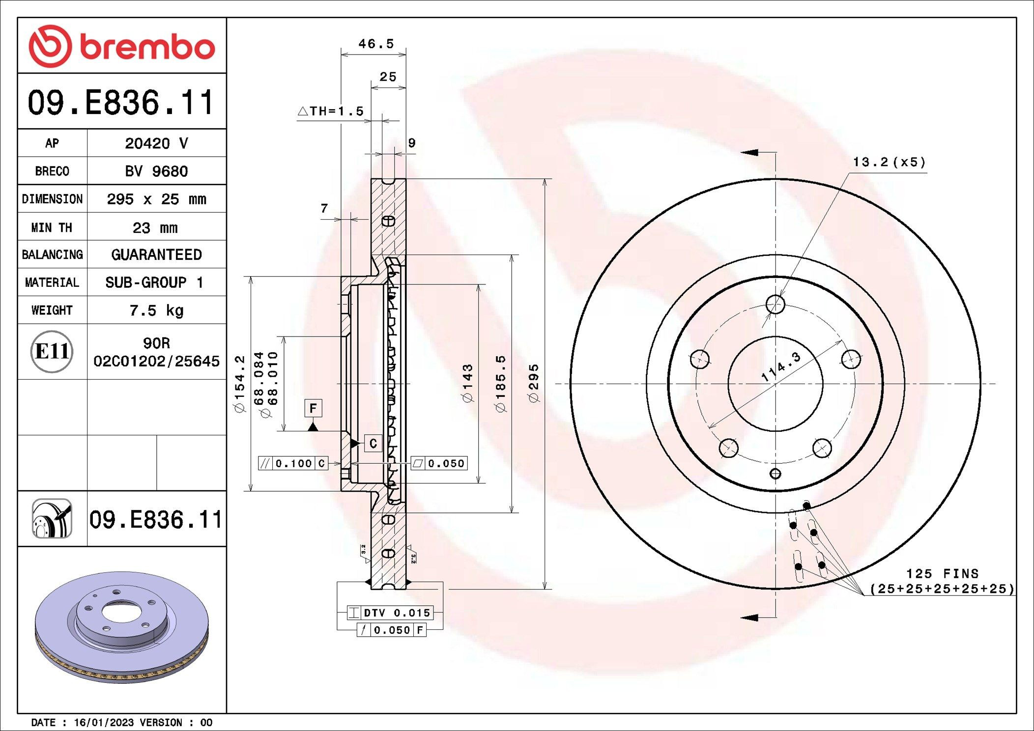 Tarcza hamulcowa przednia Brembo 09E83611 cena, od 74,78 USD