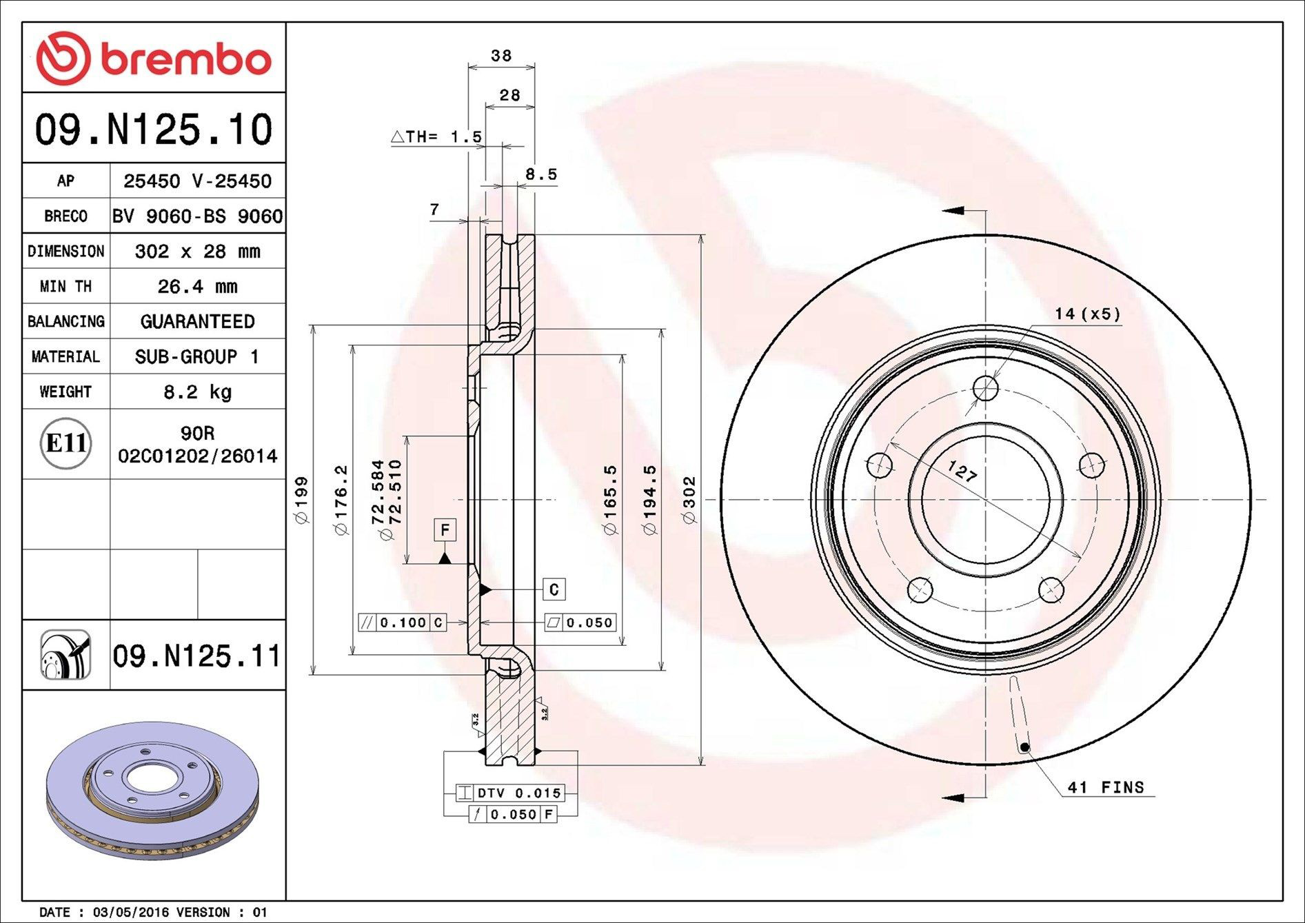 Tarcza hamulcowa przednia Brembo 09N12511 cena, od 51,52 USD