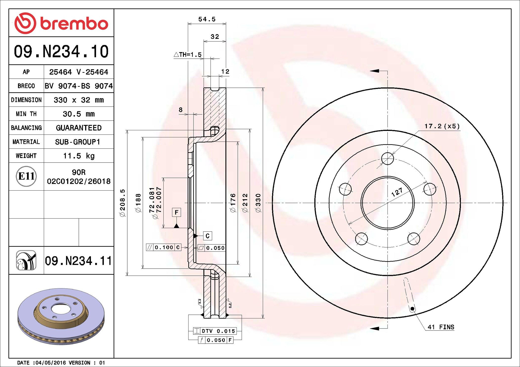 Tarcza hamulcowa przednia Brembo 09N23411 cena, od 84,51 USD