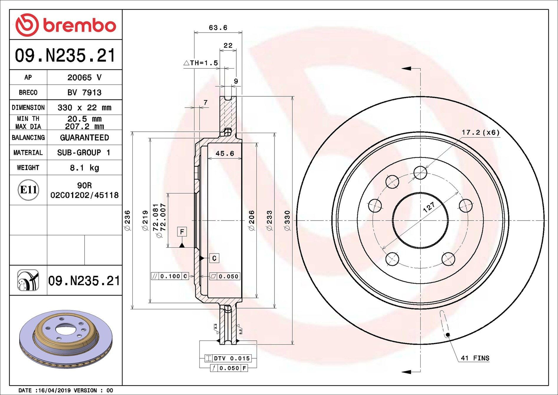 Tarcza hamulcowa tylna 09N23521 Brembo