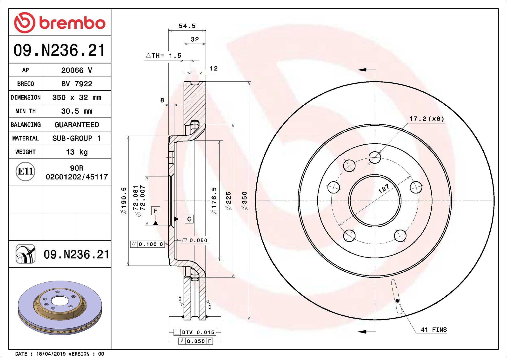 Tarcza hamulcowa przednia Brembo 09N23621 cena, od 124,28 USD