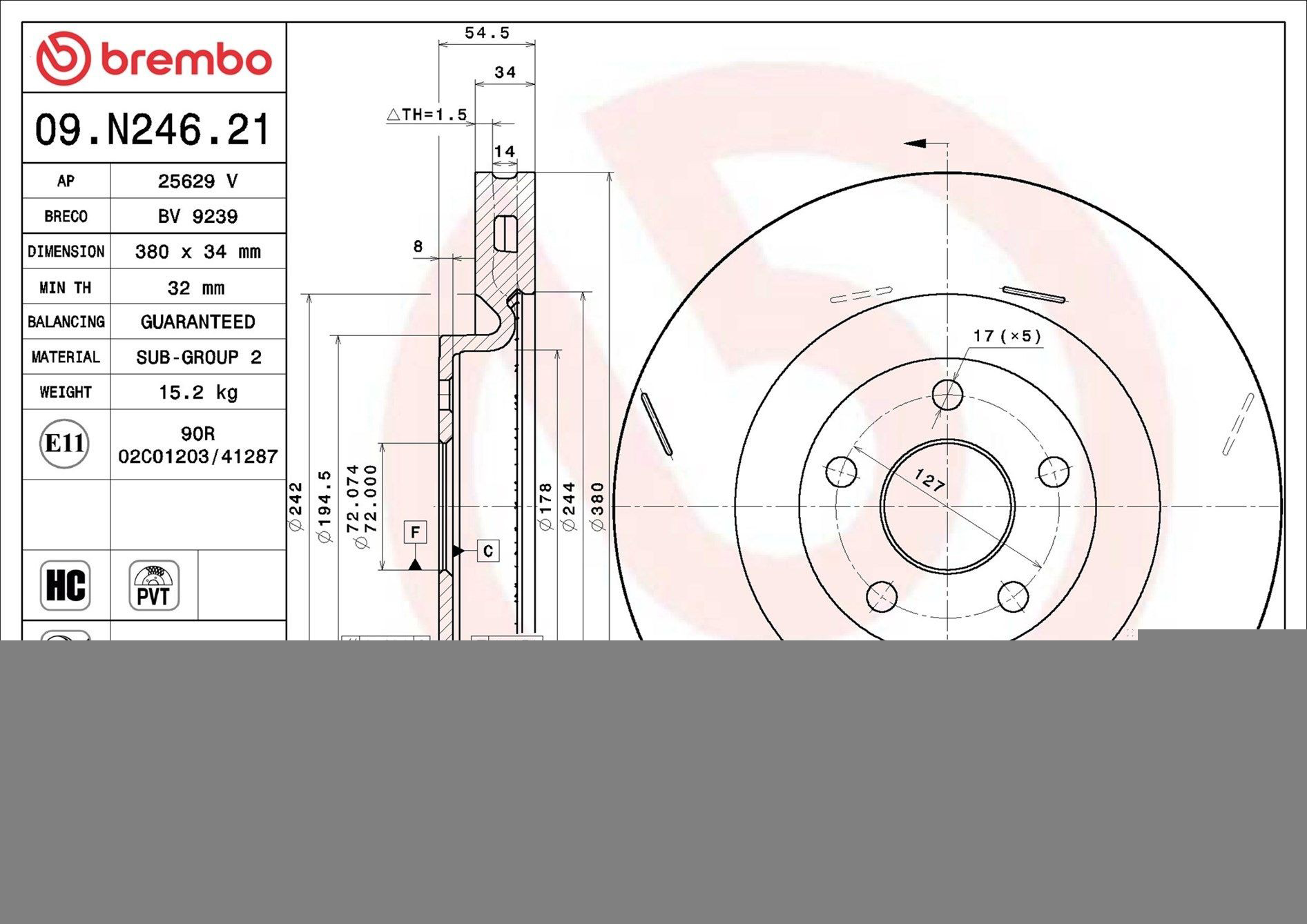 Tarcza hamulcowa przednia Brembo 09N24621 cena, od 162,71 USD