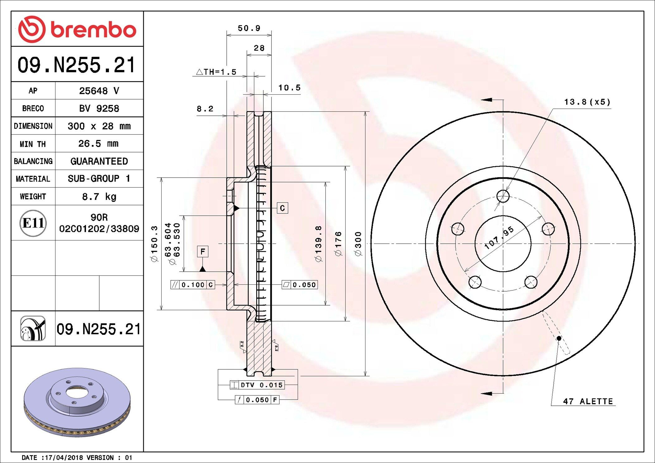 09N25521 Brembo Tarcza hamulcowa przednia