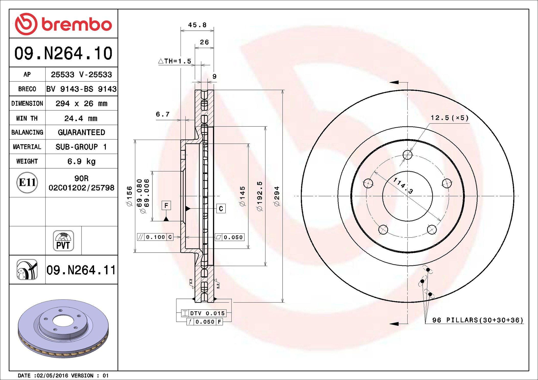Tarcza hamulcowa przednia Brembo 09N26411 cena, od 51,41 USD