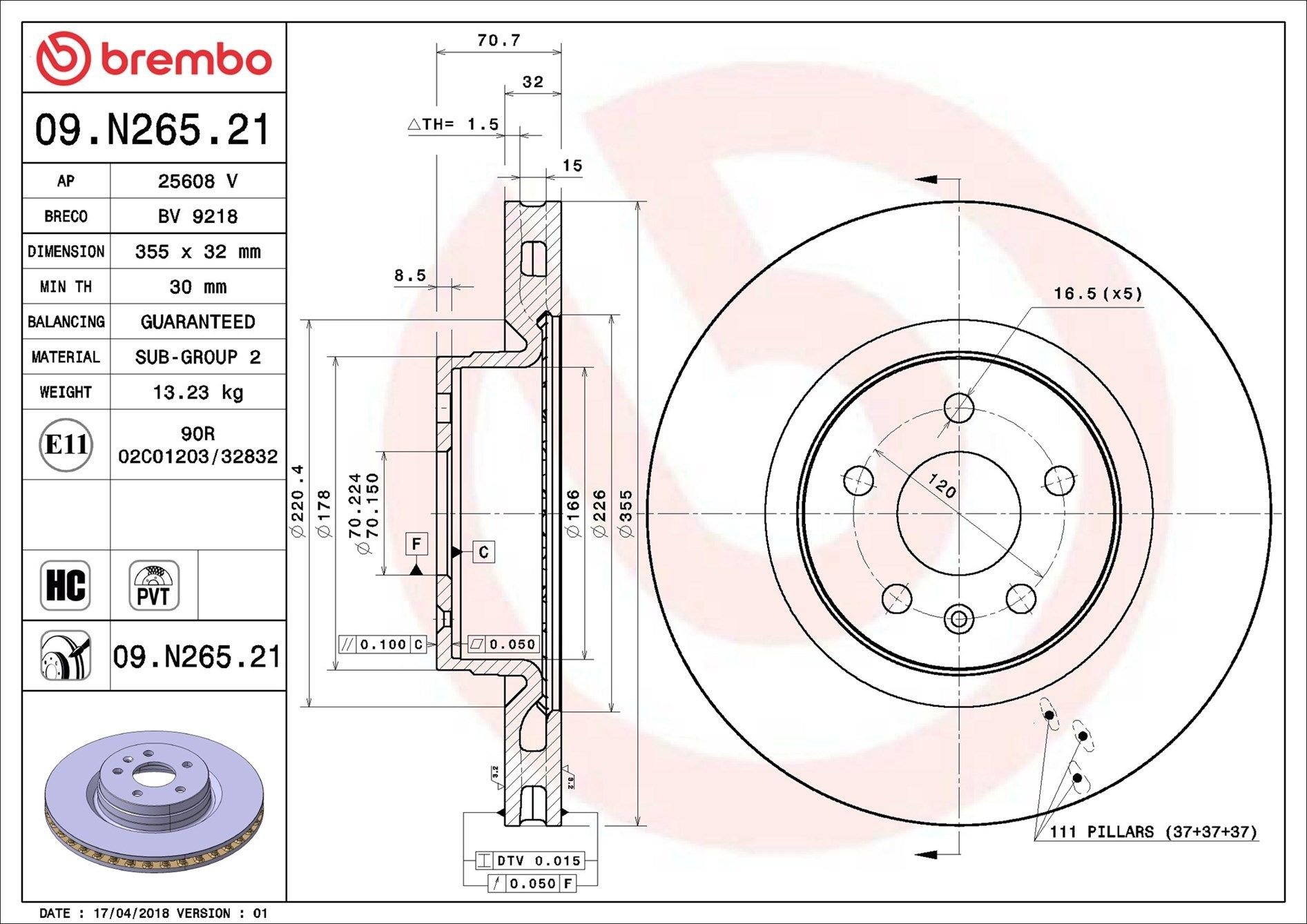 Tarcza hamulcowa przednia Brembo 09N26521 cena, od 113,50 USD