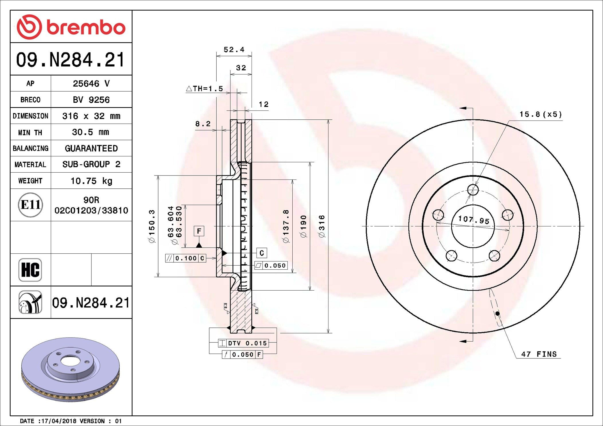 Tarcza hamulcowa przednia Brembo 09N28421 cena, od 100,30 USD