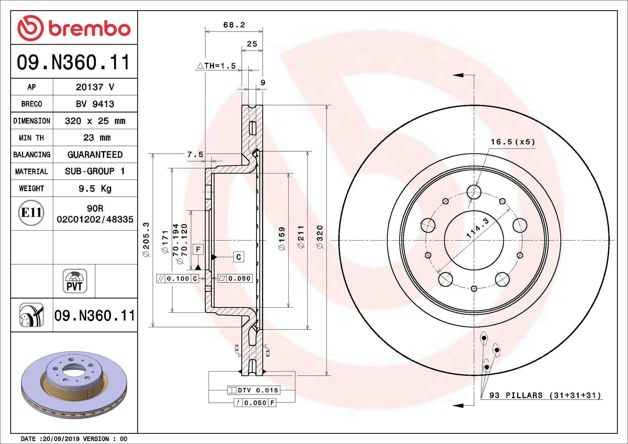 Tarcza hamulcowa przednia 09N36011 Brembo
