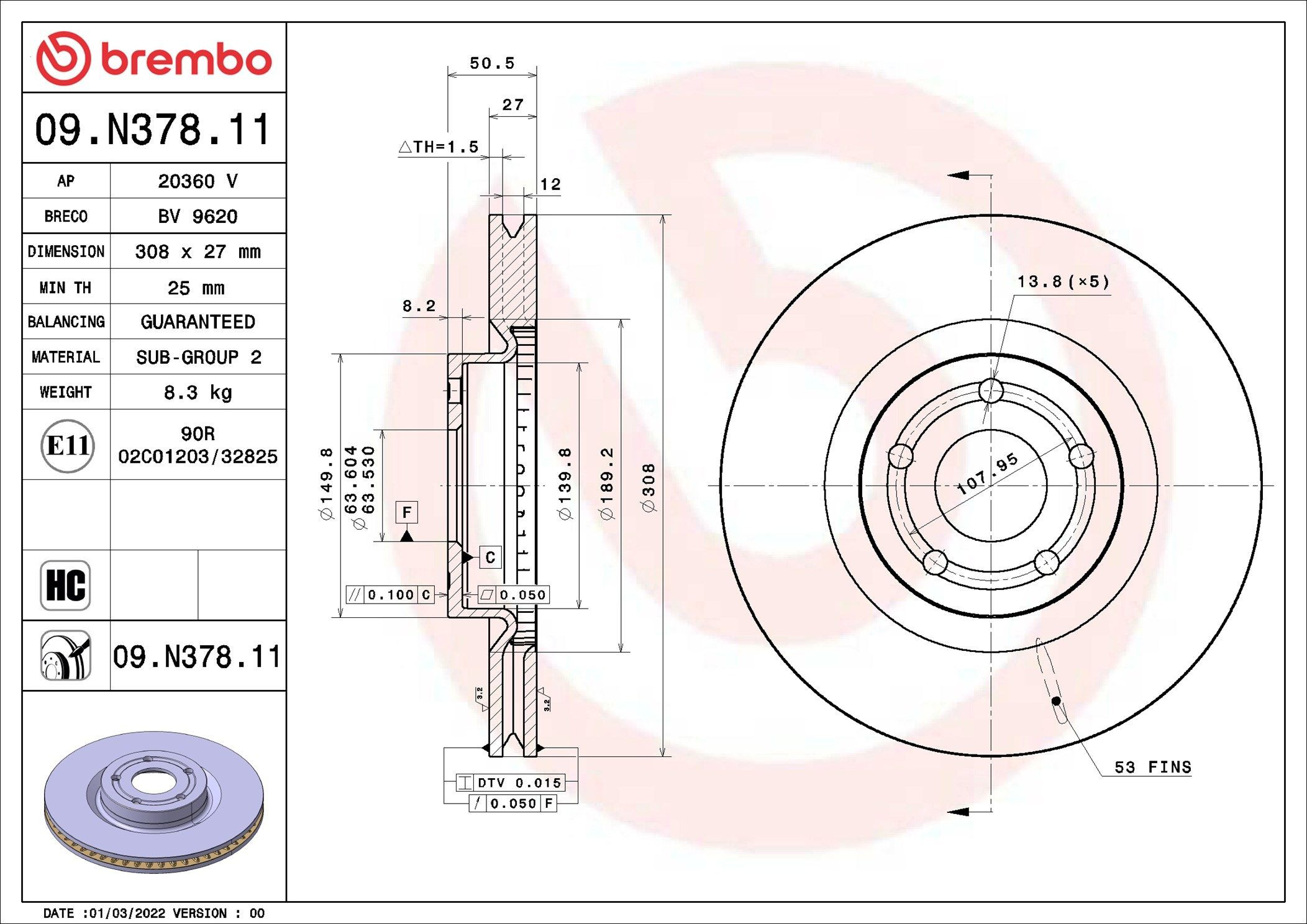 Do koszyka 09N37811 Brembo Tarcza hamulcowa przednia