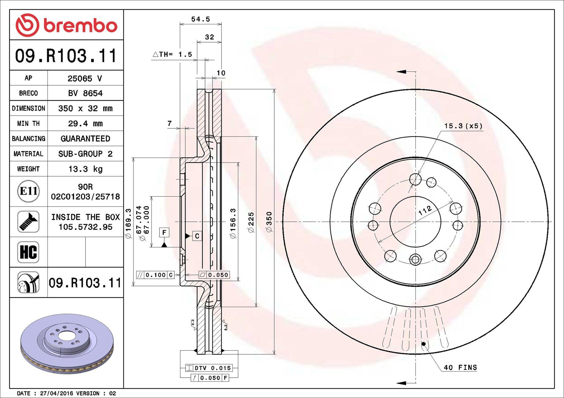Tarcza hamulcowa przednia Brembo 09R10311