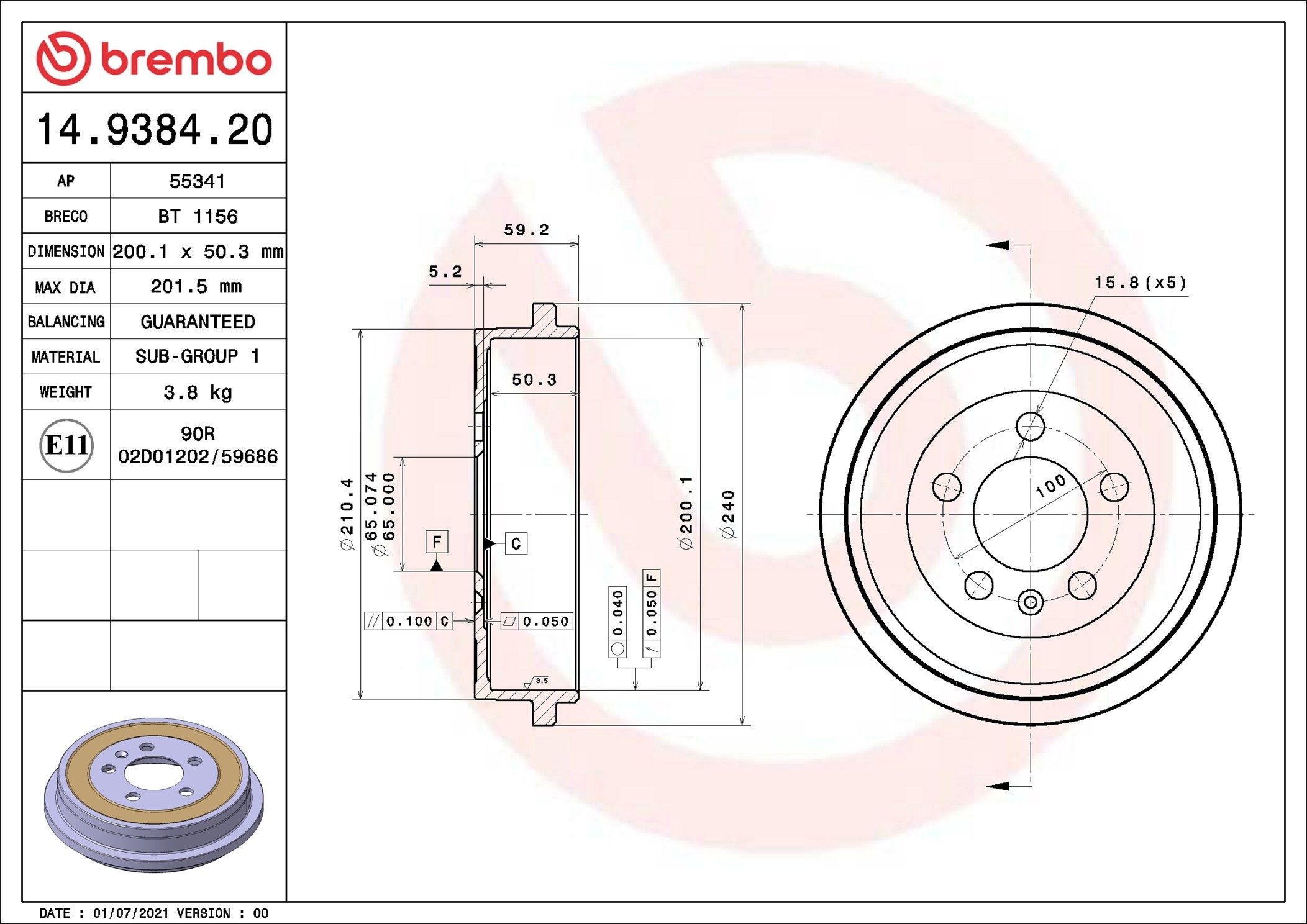 Bęben hamulcowy tylny Brembo 14938420 cena, od 33,97 USD