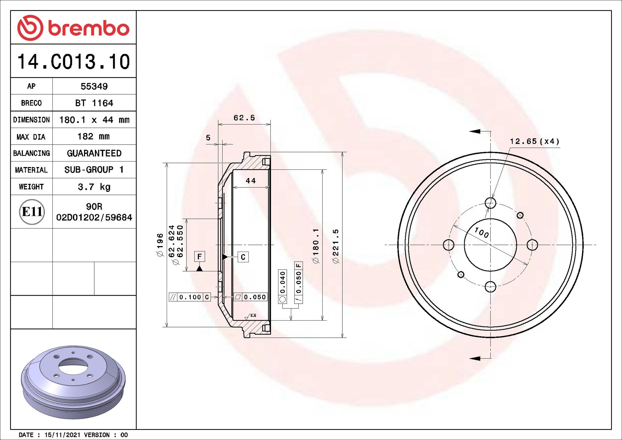 Bęben hamulcowy tylny Brembo 14C01310 cena, od 35,76 USD