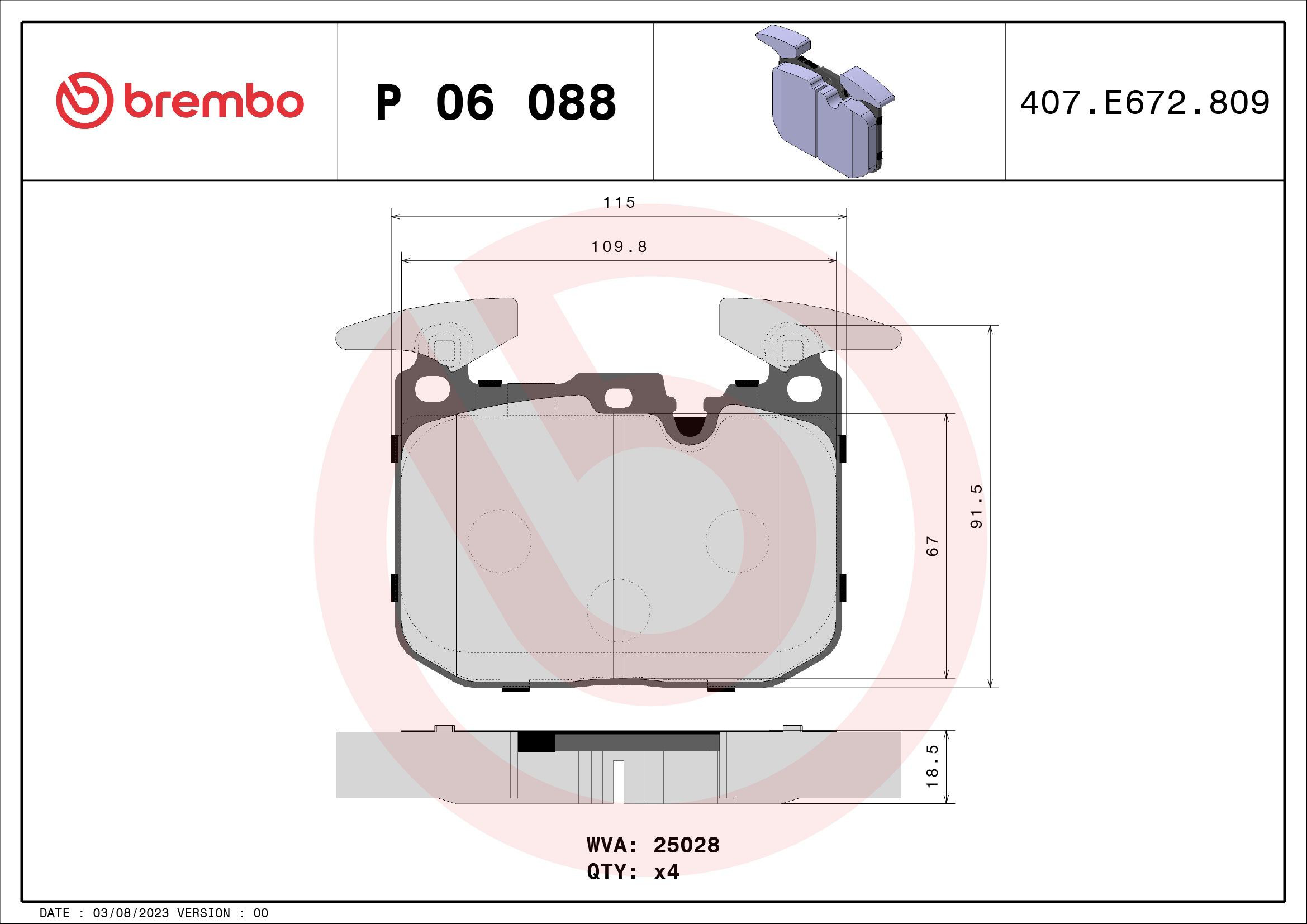 Klocki hamulcowe przednie tarczowe Brembo P06088X cena, od 53,45 USD