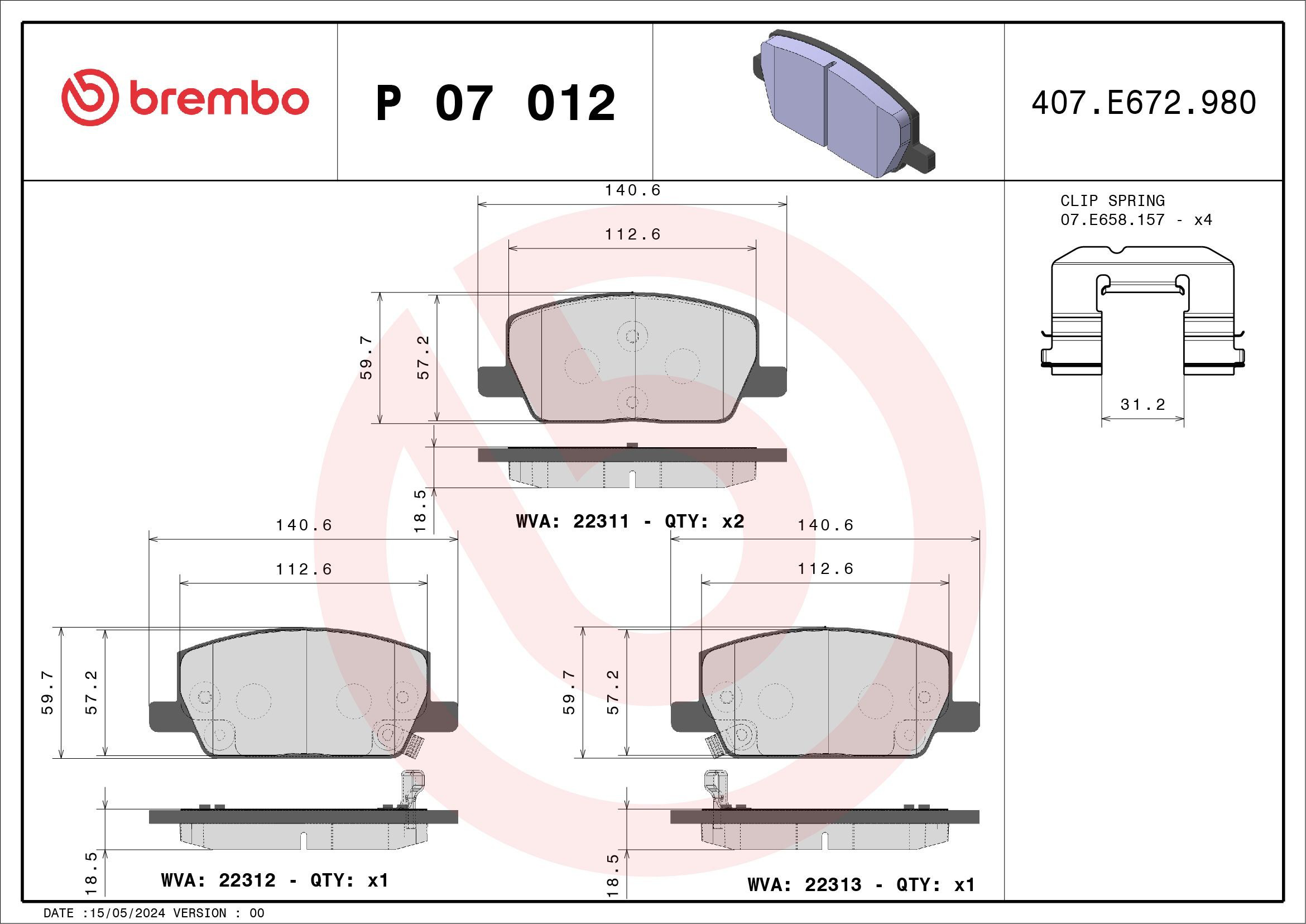 Do koszyka P07012 Brembo Klocki hamulcowe przednie tarczowe
