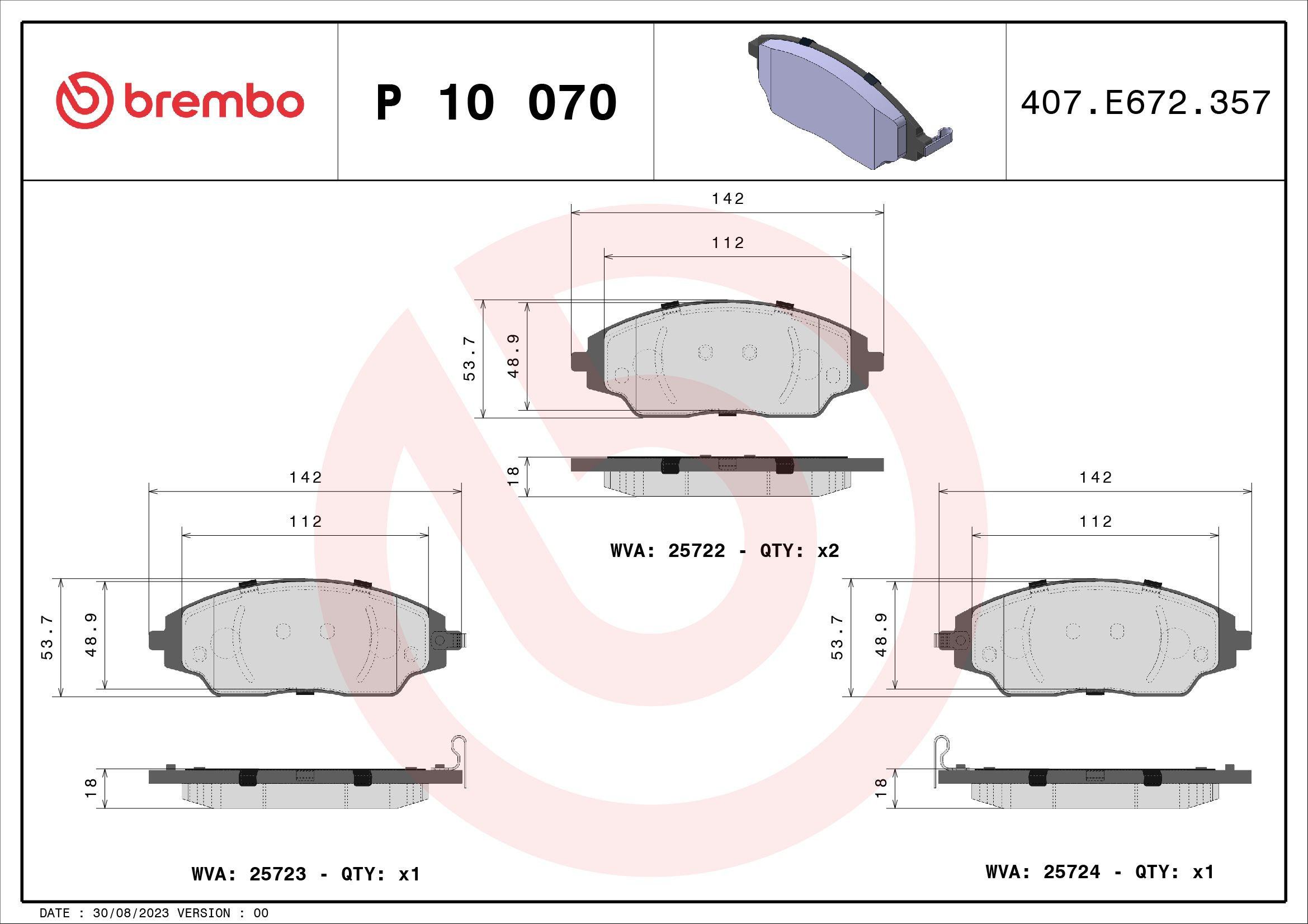 Klocki hamulcowe przednie tarczowe Brembo P10070 cena, od 30,14 USD