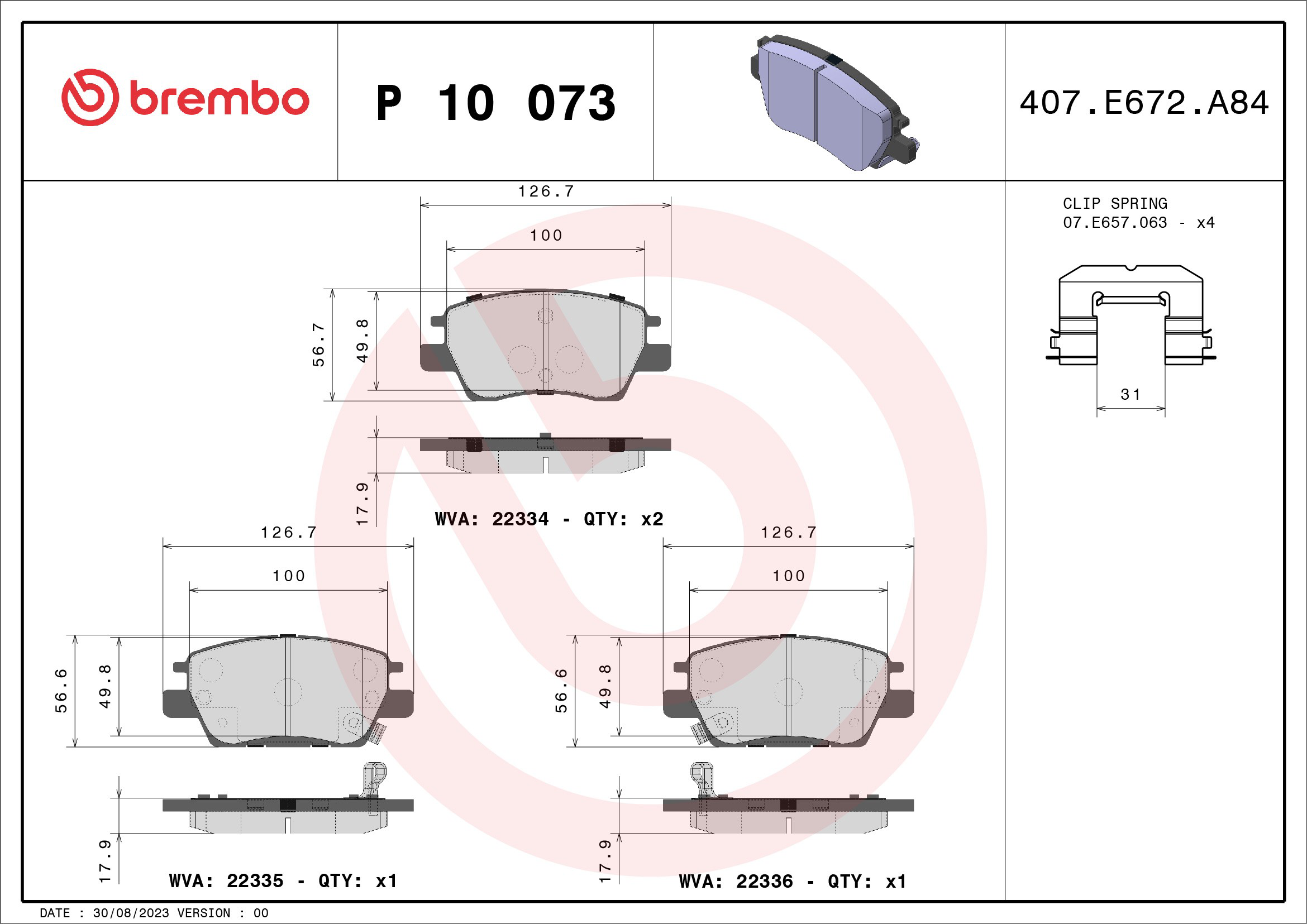 Do koszyka P10073 Brembo Klocki hamulcowe przednie tarczowe